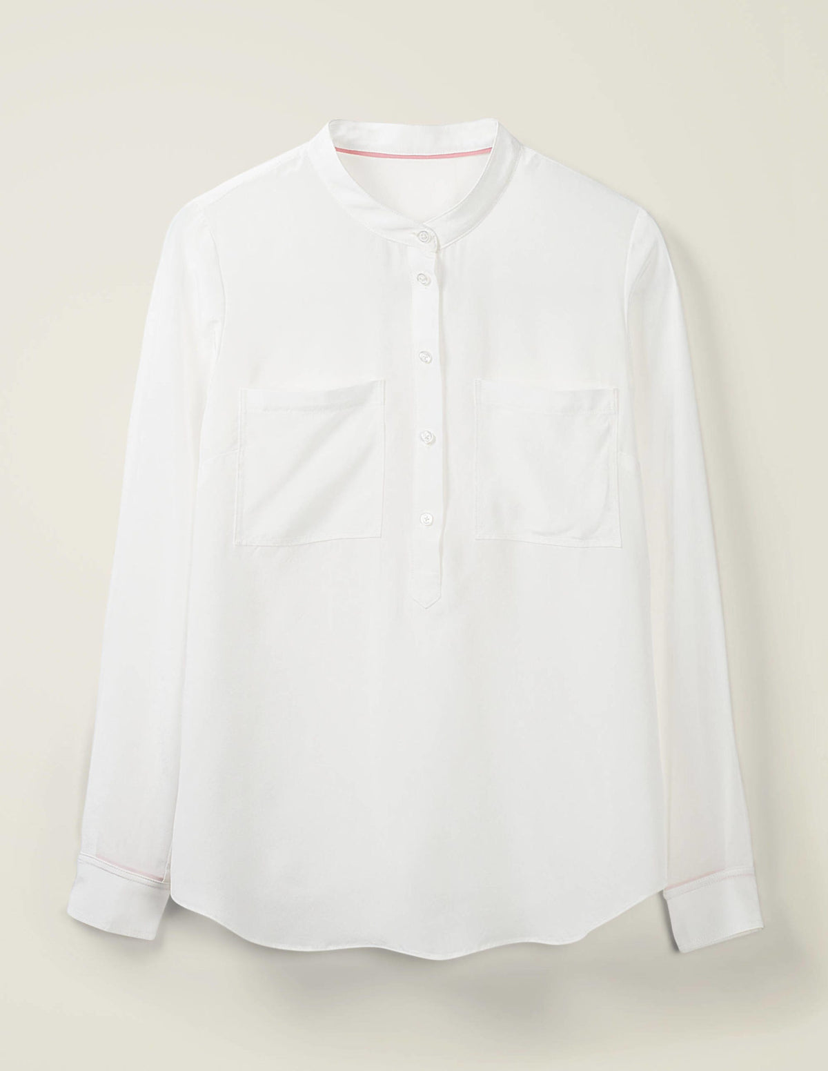 Blouse sans col en soie-Ivoire-7