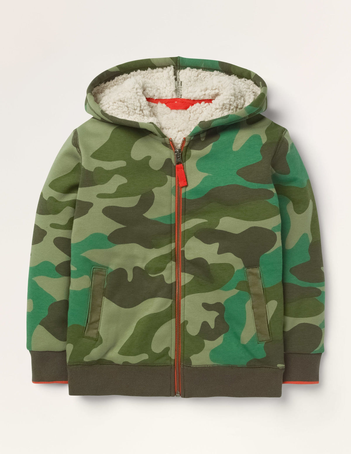 Sweat à capuche zippé avec doublure douillette-Camouflage vert-1