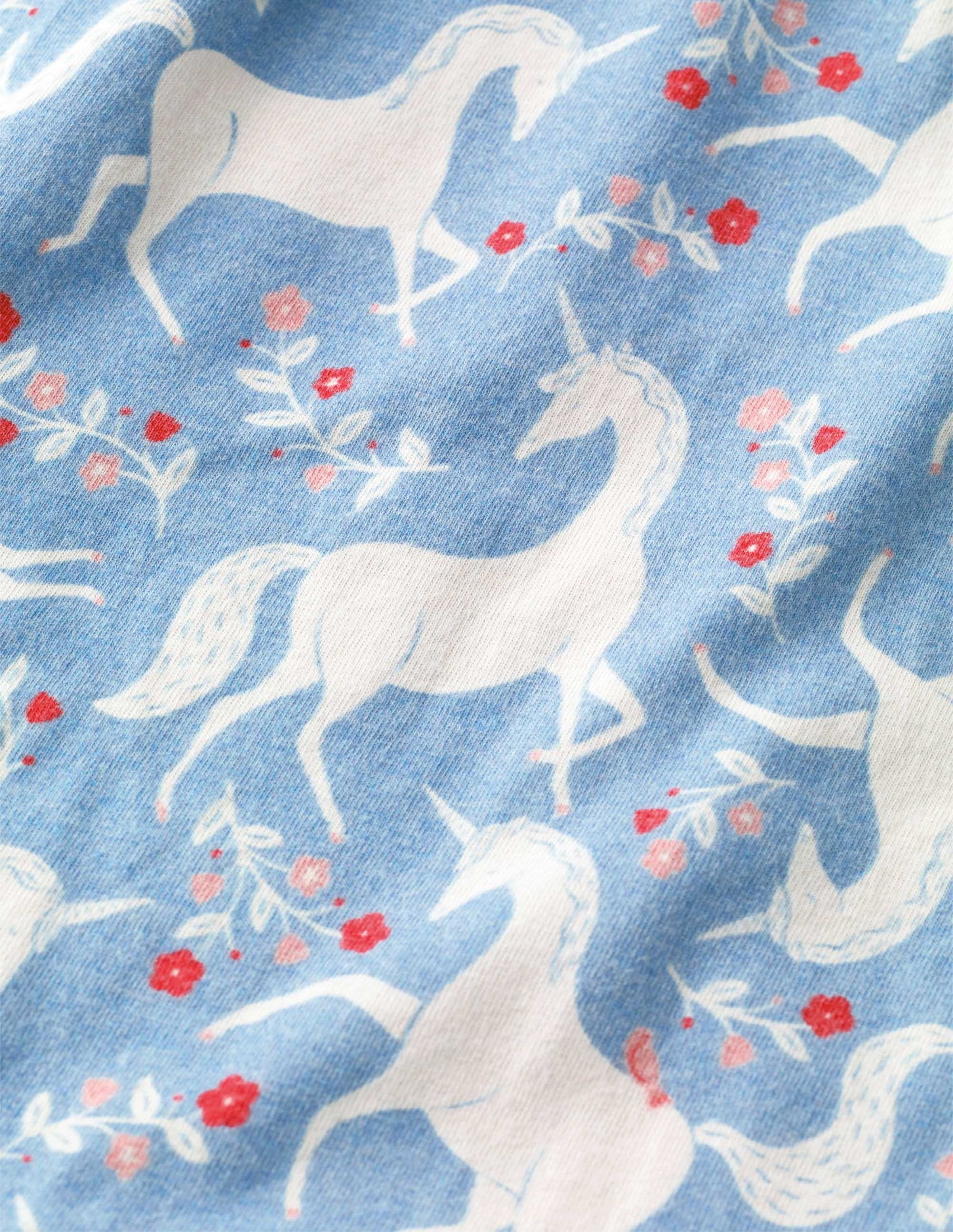 Gemustertes Nachthemd mit langen Ärmeln-Blau, Einhorn/Blumenmuster - Image 3