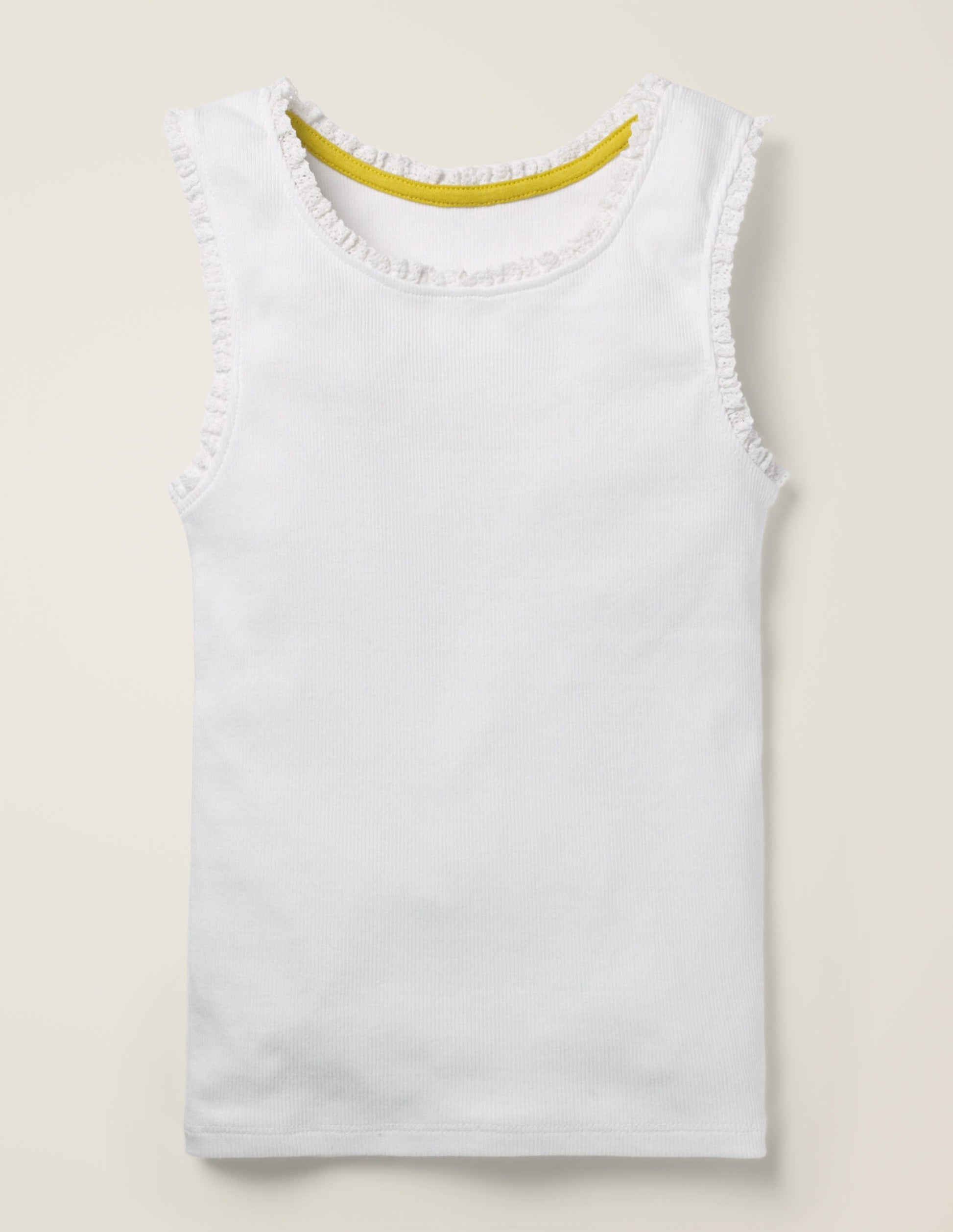 Lace Trim Ribbed Vest-White-1