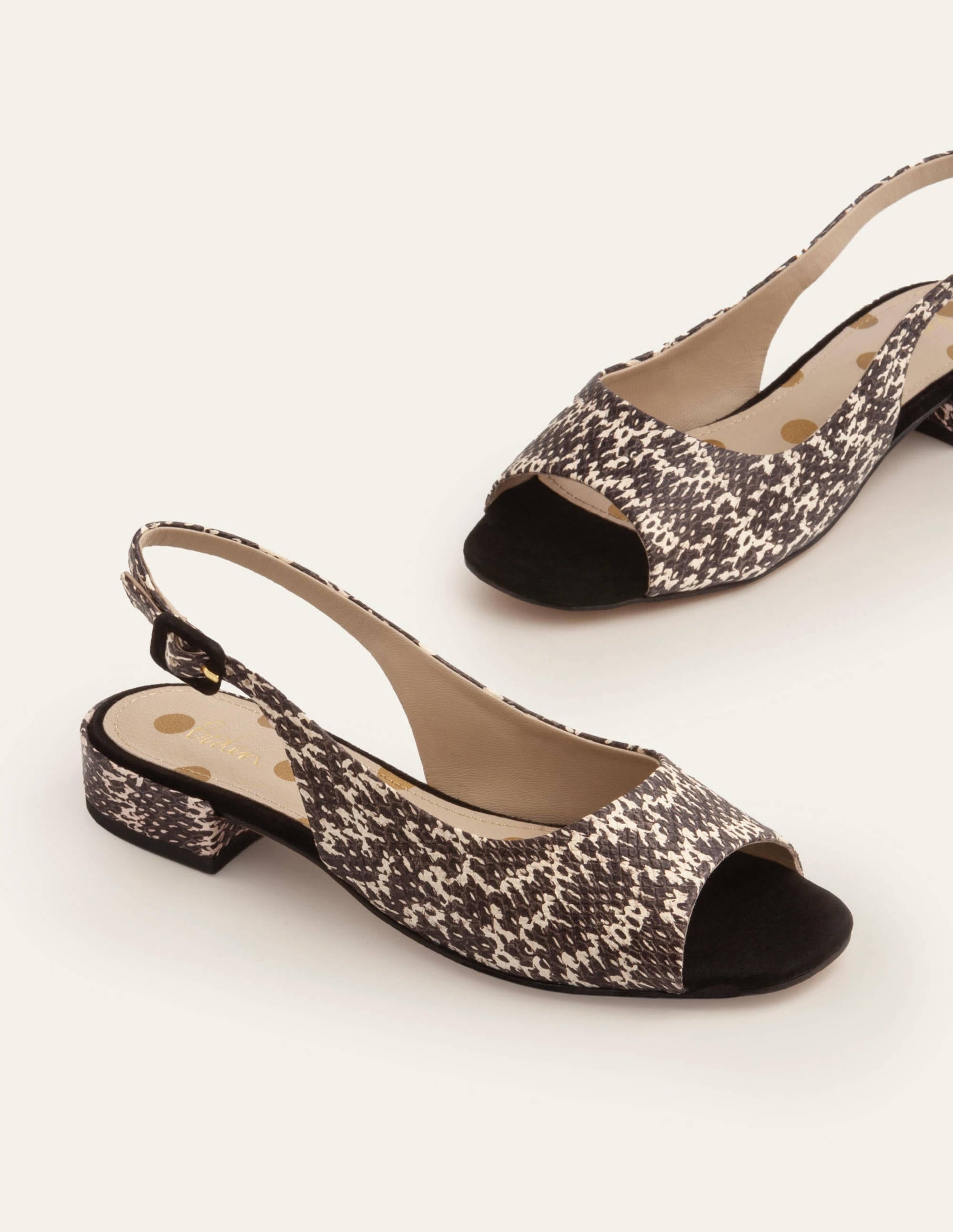Ivy Slingbacks mit niedrigem Absatz-Schwarz/Weiß, Schlangenoptik - Image 1
