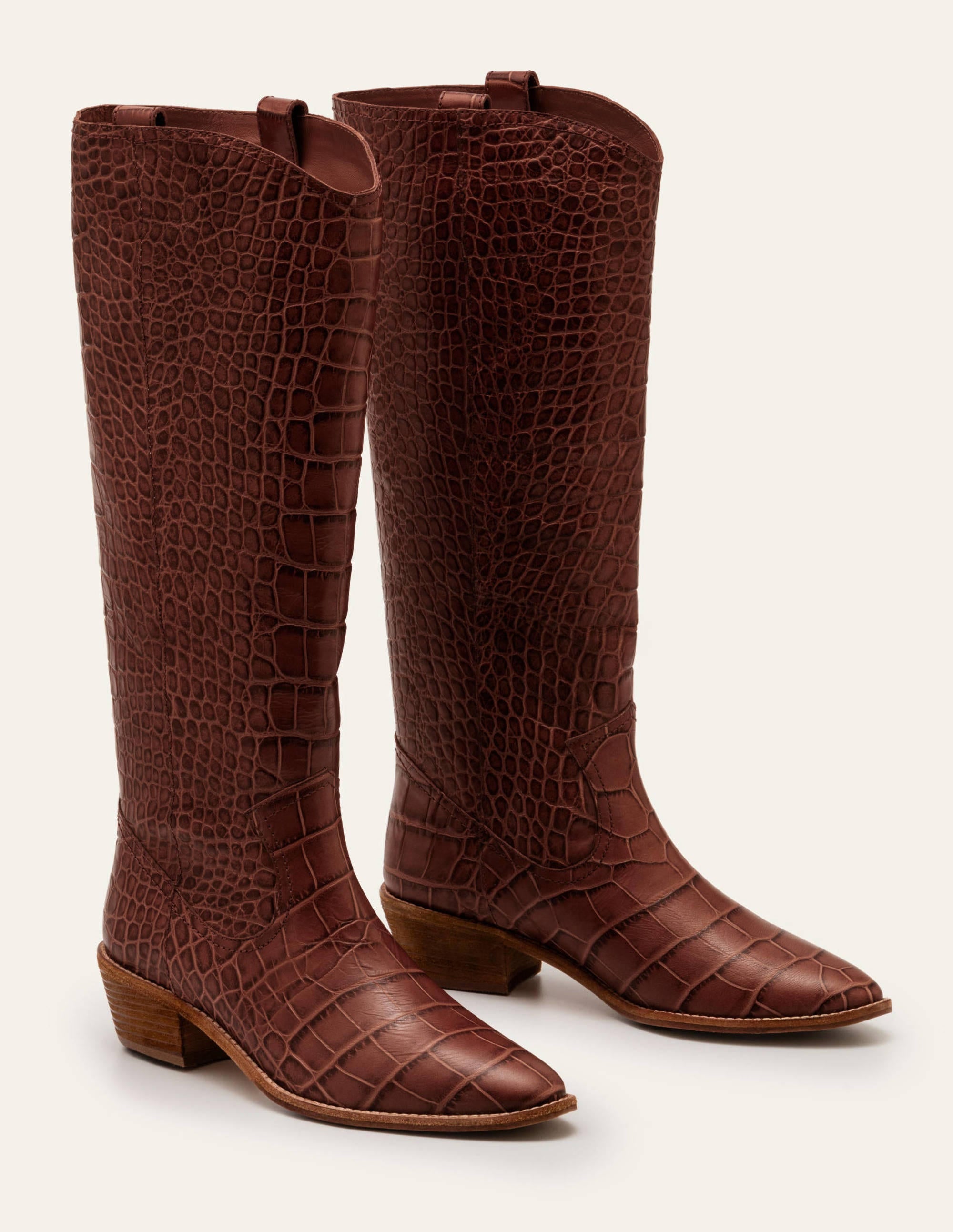 Bottes hauteur genou Allendale-Crocodile acajou - Image 1