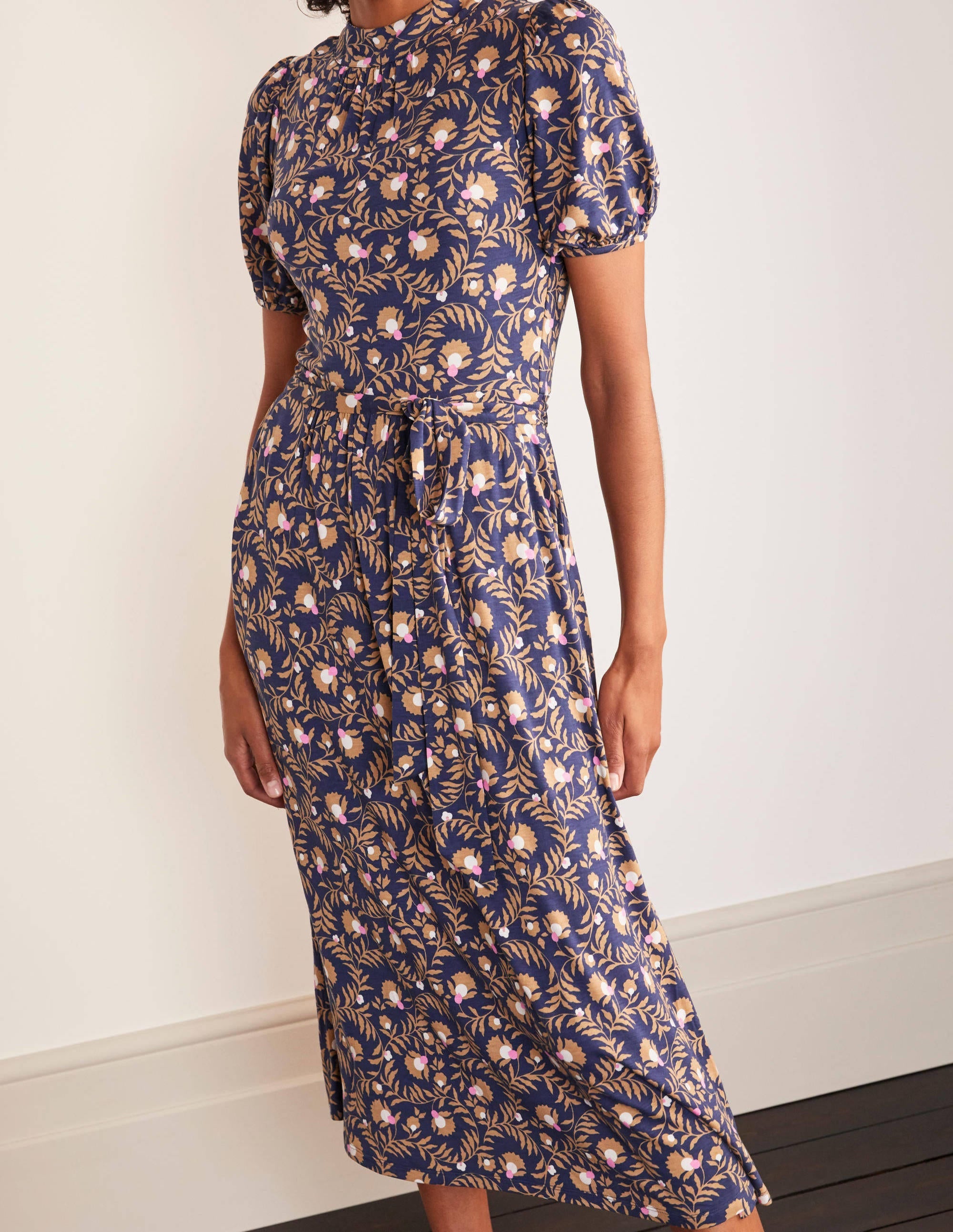 Flora Jerseykleid mit Puffärmeln-Navy, Wilde Brombeere - Image 4