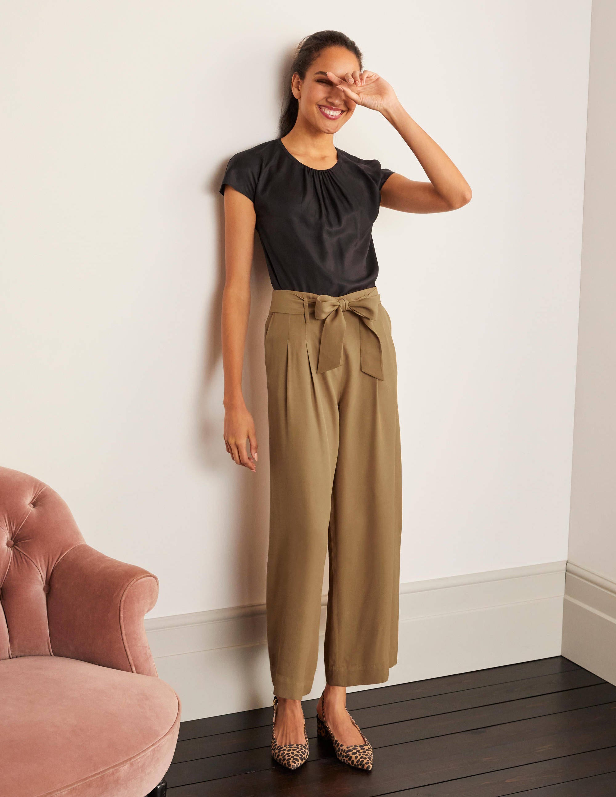 Jupe-culotte Melville à nouer à la taille-Camel - Image 3