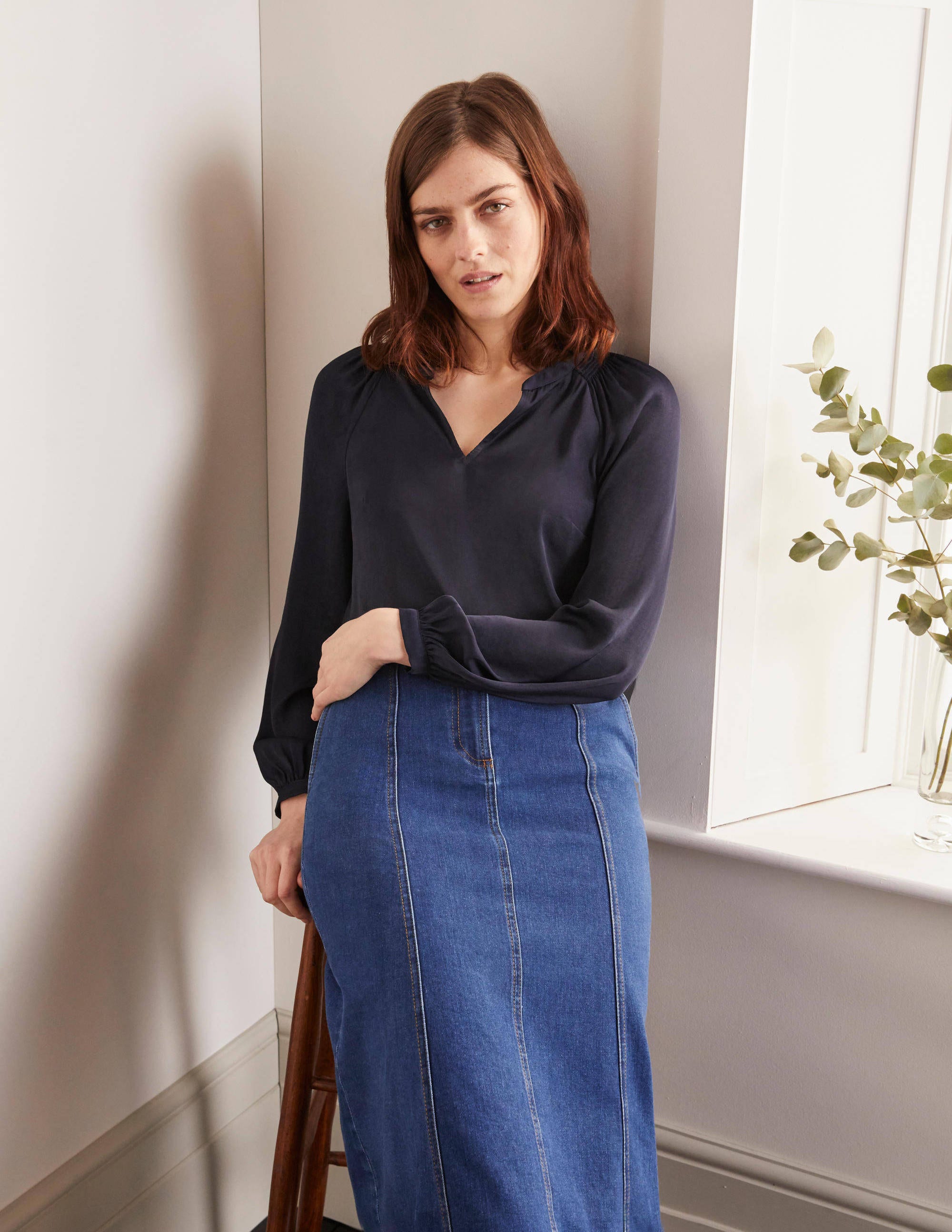 Kitty Bluse mit gesmoktem Ausschnitt-Marineblau - Image 3