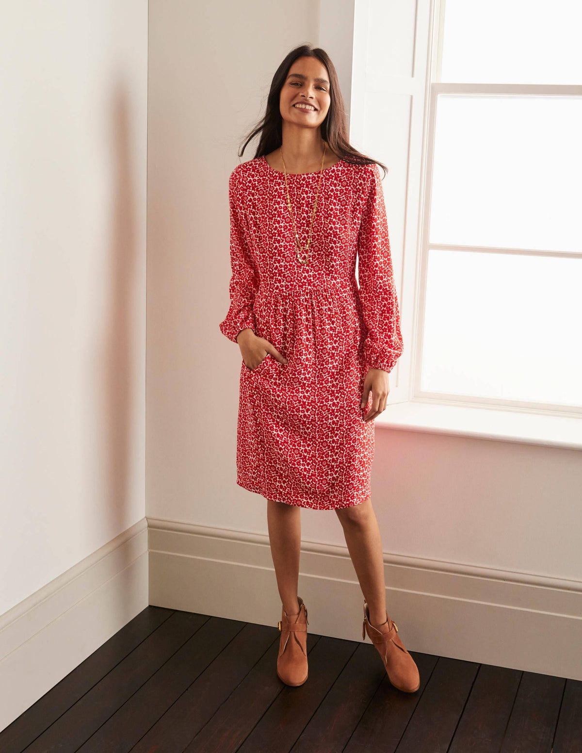 Robe Serena-Rouge cerise, petit motif Ditsy Pop - Image 3