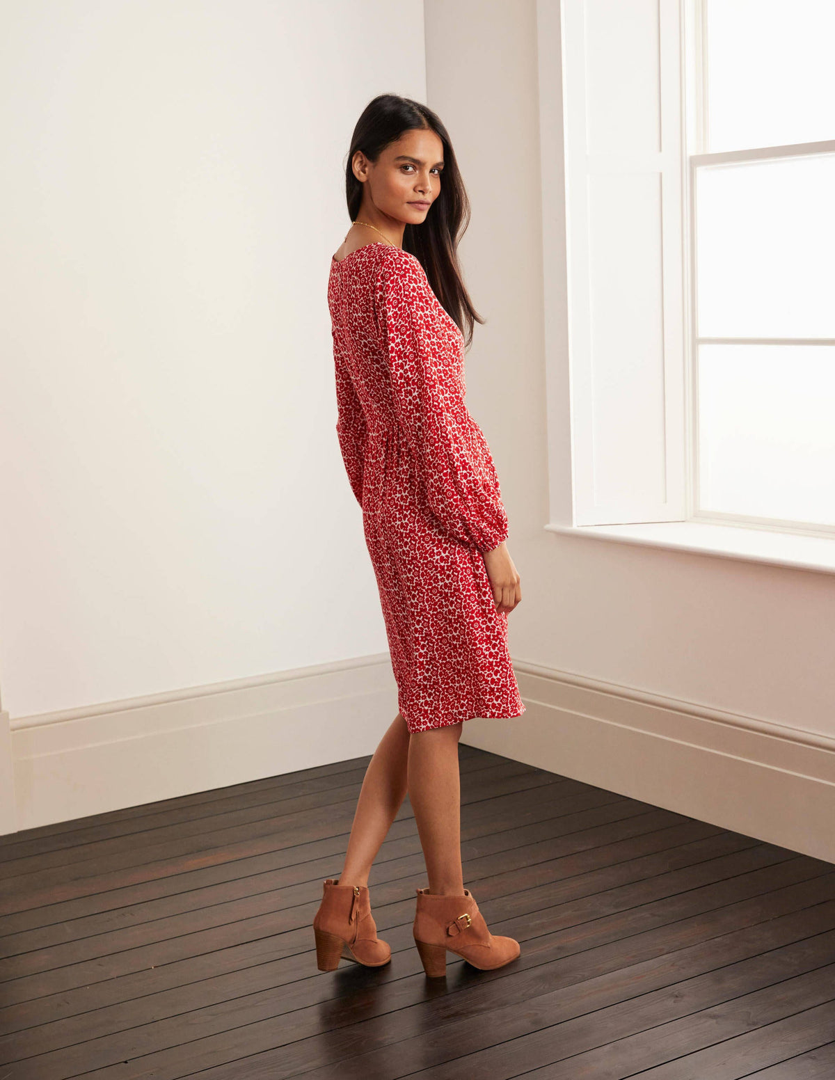 Robe Serena-Rouge cerise, petit motif Ditsy Pop - Image 2