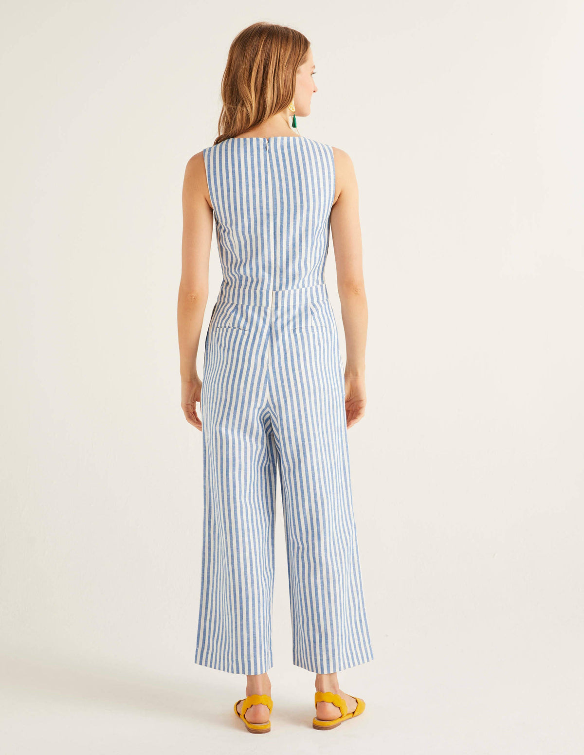 Dorothea Wrap Jumpsuit-Bold Blue Ivory Stripe - Image 3