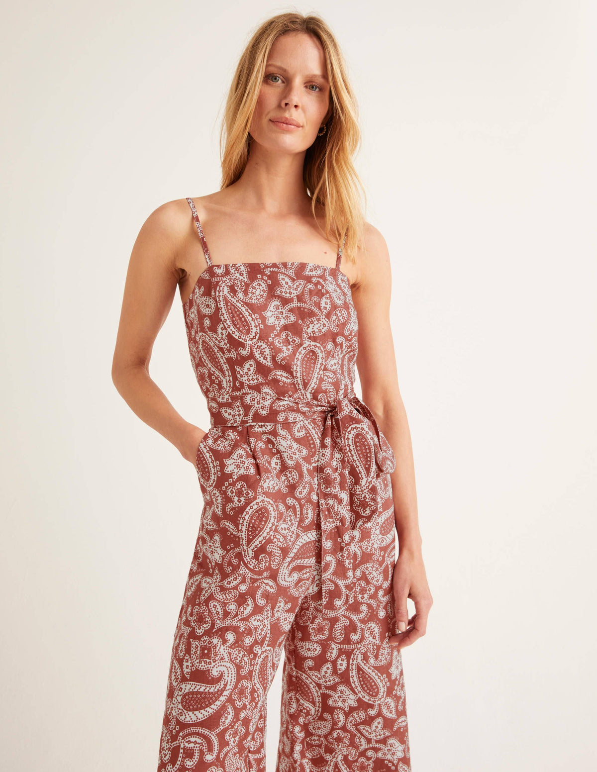 Colette Linen Jumpsuit-Red Paisley - Image 1