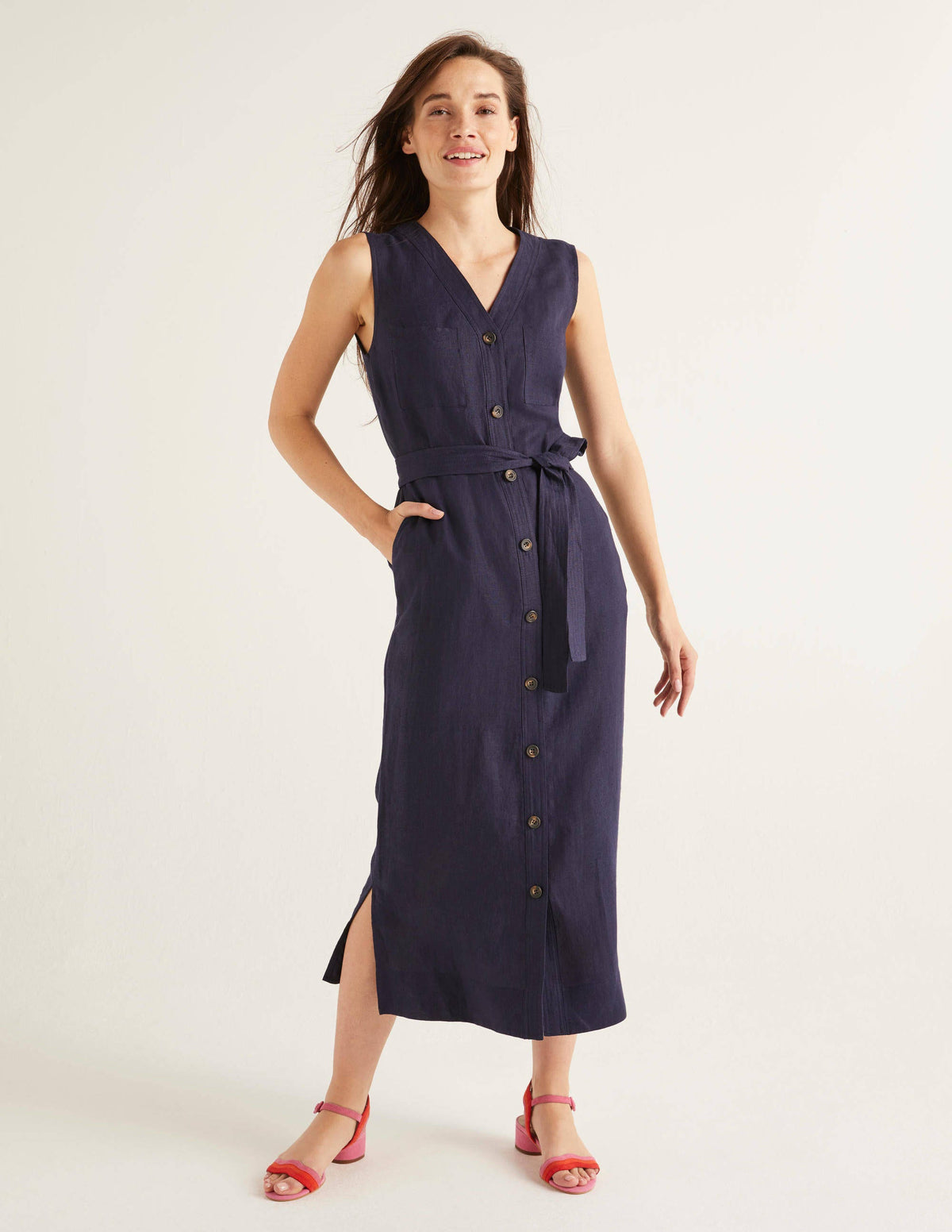 Catriona Linen Dress-Navy-4