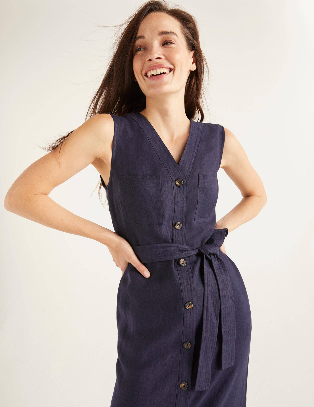 Catriona Linen Dress-Navy-1