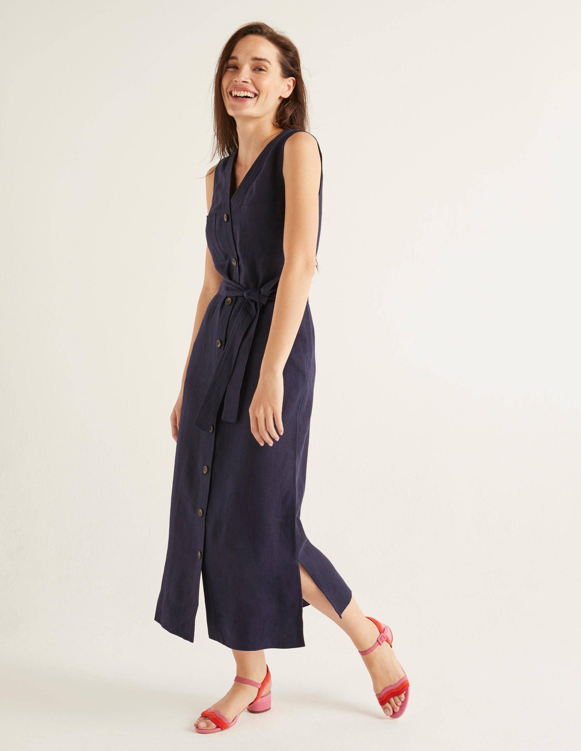 Catriona Linen Dress-Navy-2