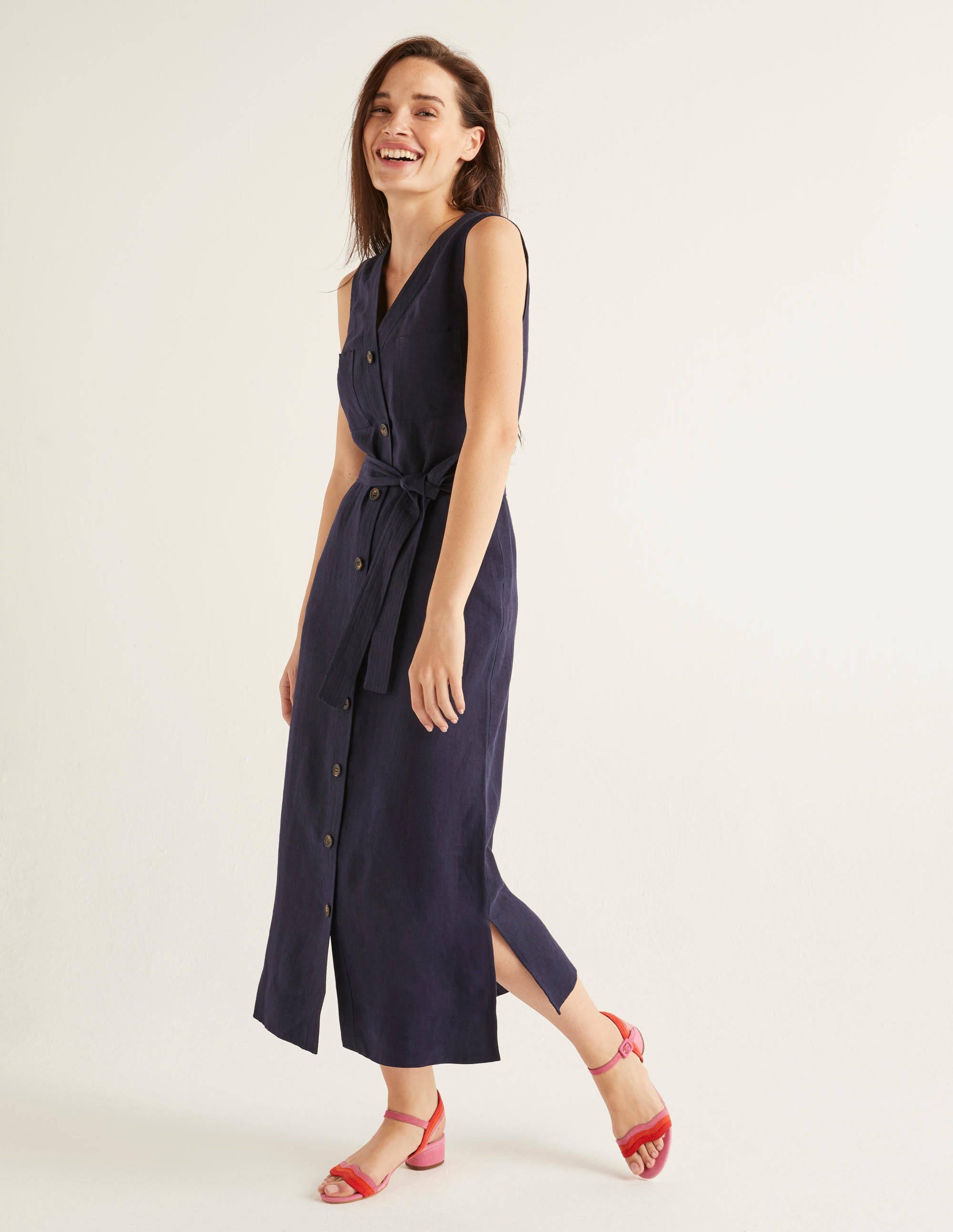 Catriona Linen Dress-Navy - Image 2