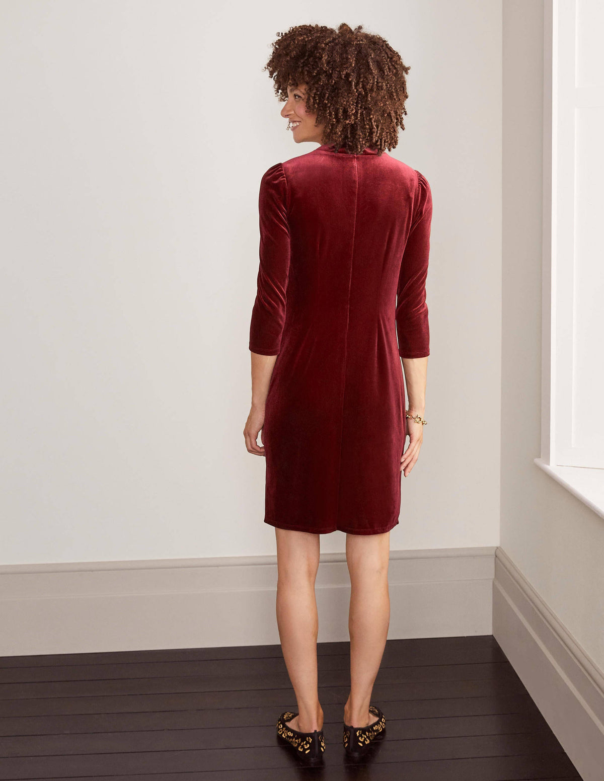 Robe droite Livia en velours-Rubis-3