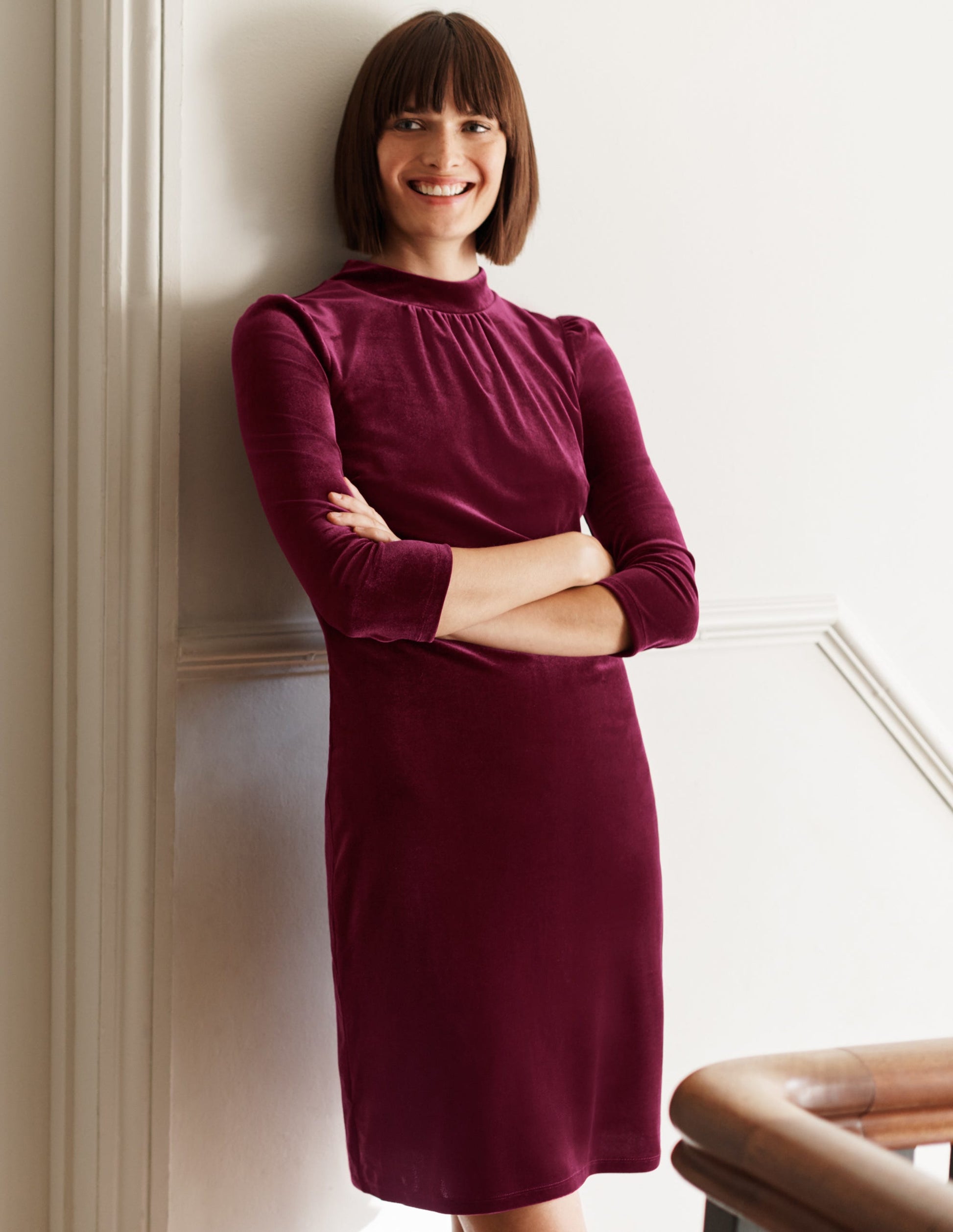 Robe droite Livia en velours-Rubis-5