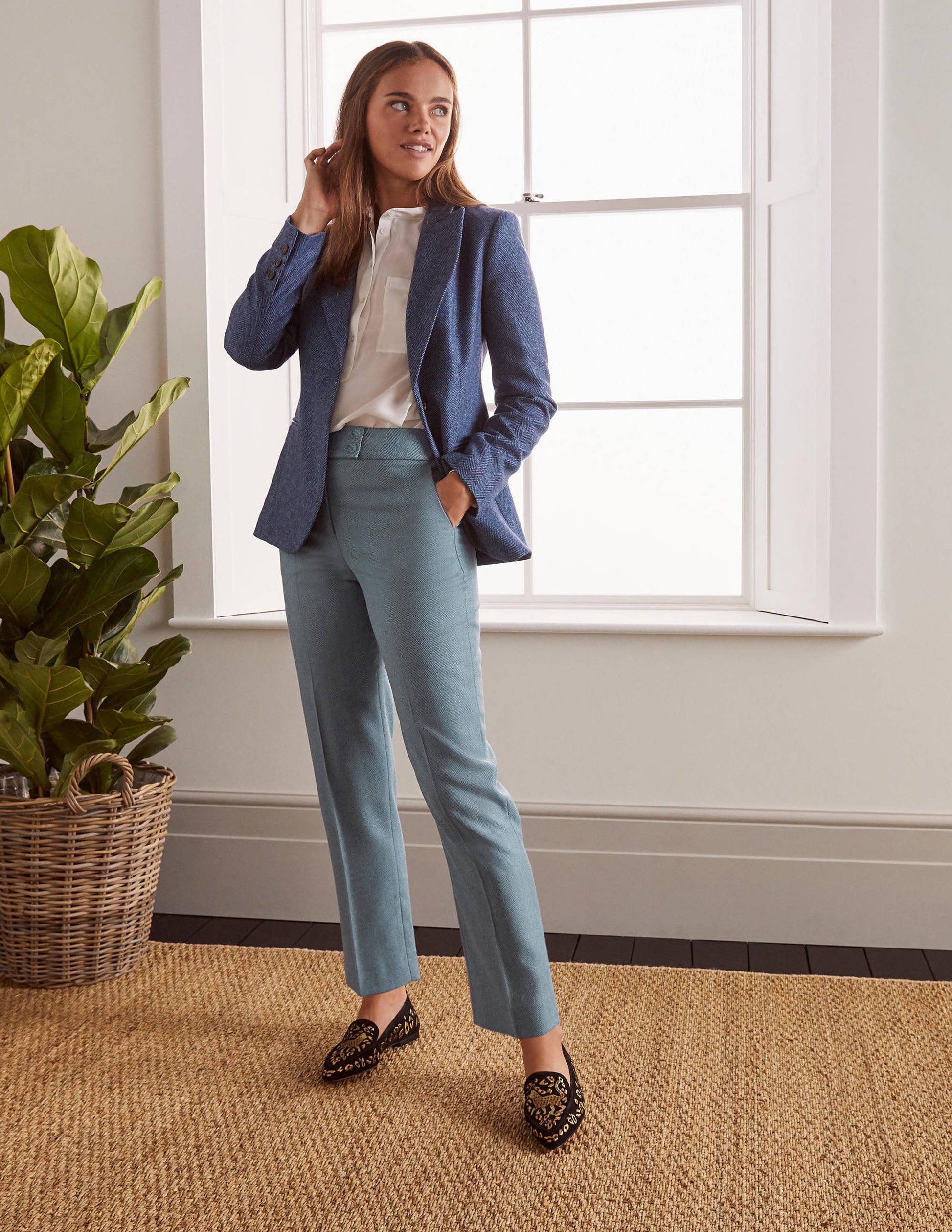 Kennford Tweed-Hose-Blau, Fischgrätmuster-3