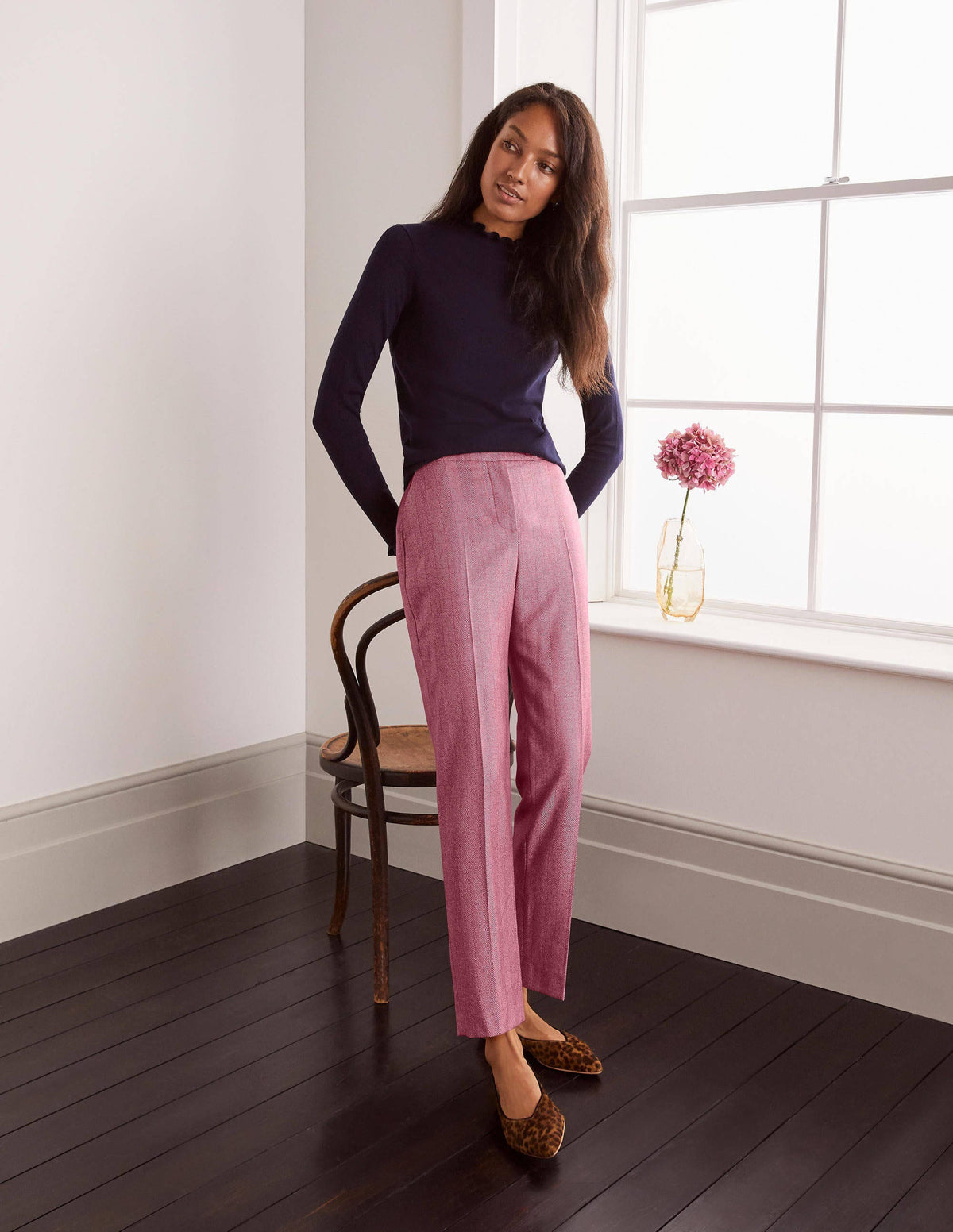 Kennford Tweed Trousers-Pink Herringbone - Image 4