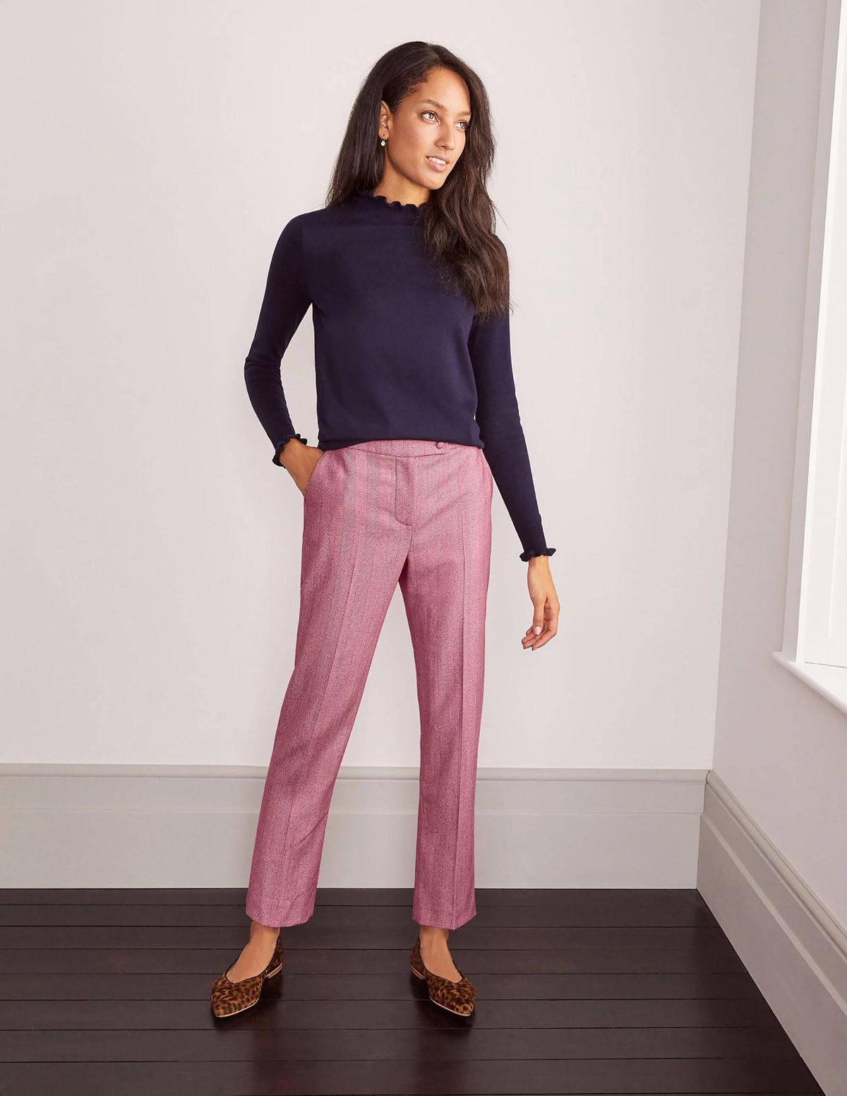 Kennford Tweed Trousers-Pink Herringbone-1