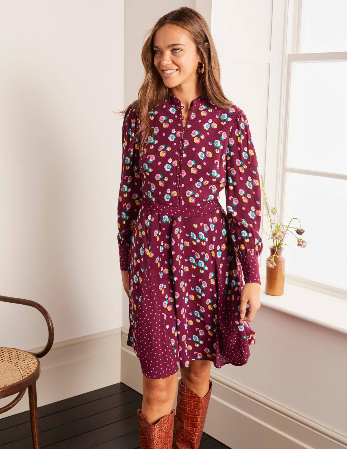Robe Christina-Rubis, motif Billowy Peony-1
