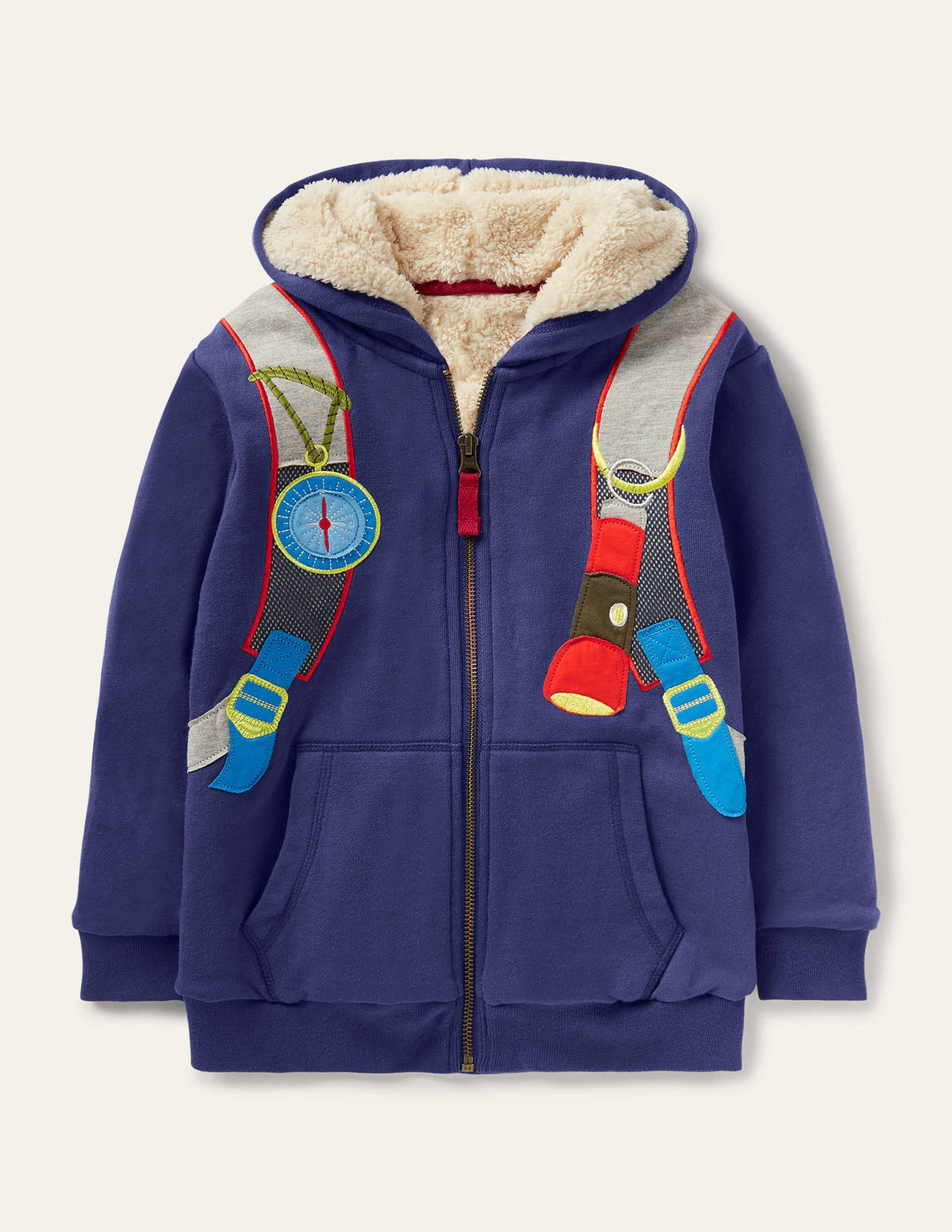 Shaggy-lined Appliqué Hoodie-Starboard Blue Backpack - Image 1