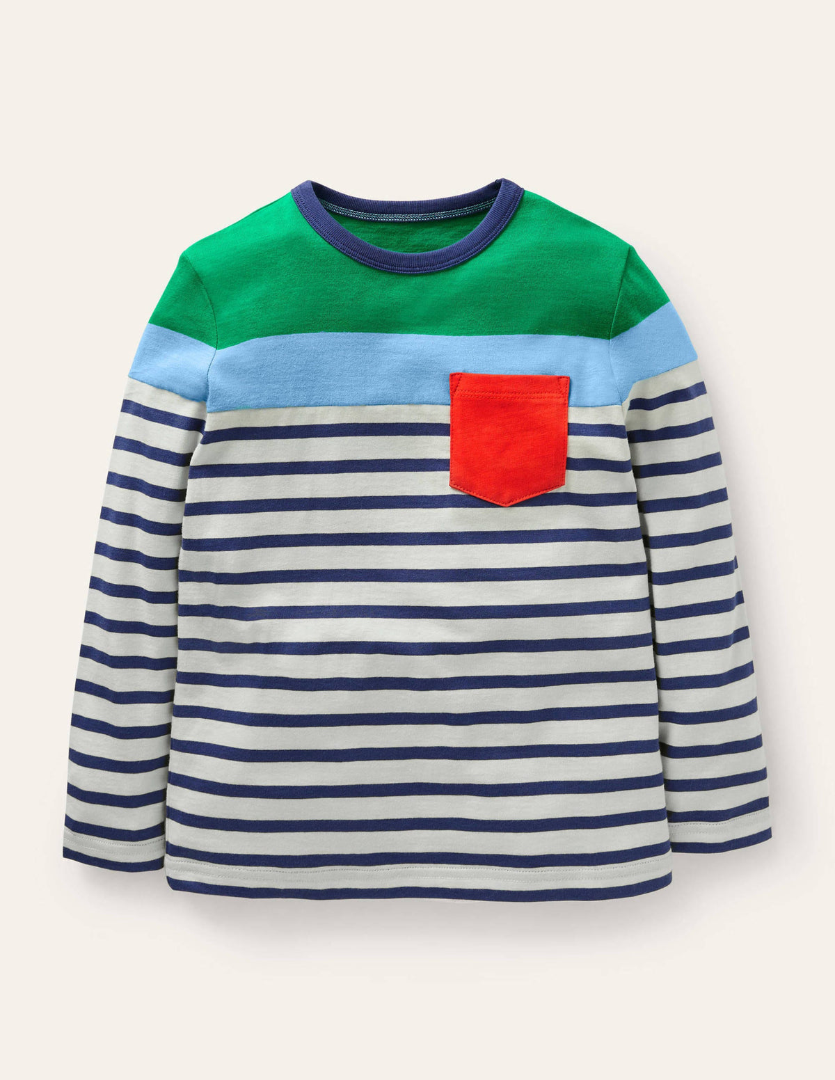 Bretonshirt mit Blockfarben-Paprikagrün/Naturweiß-1