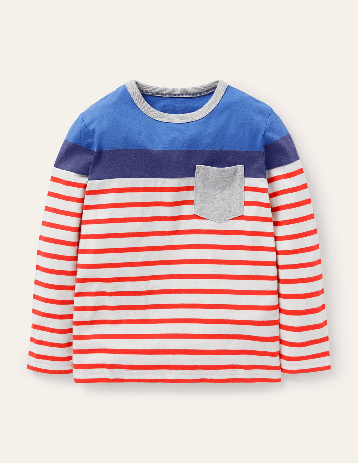 Bretonshirt mit Blockfarben-Raketenrot/Elisabethanisches Blau - Image 1