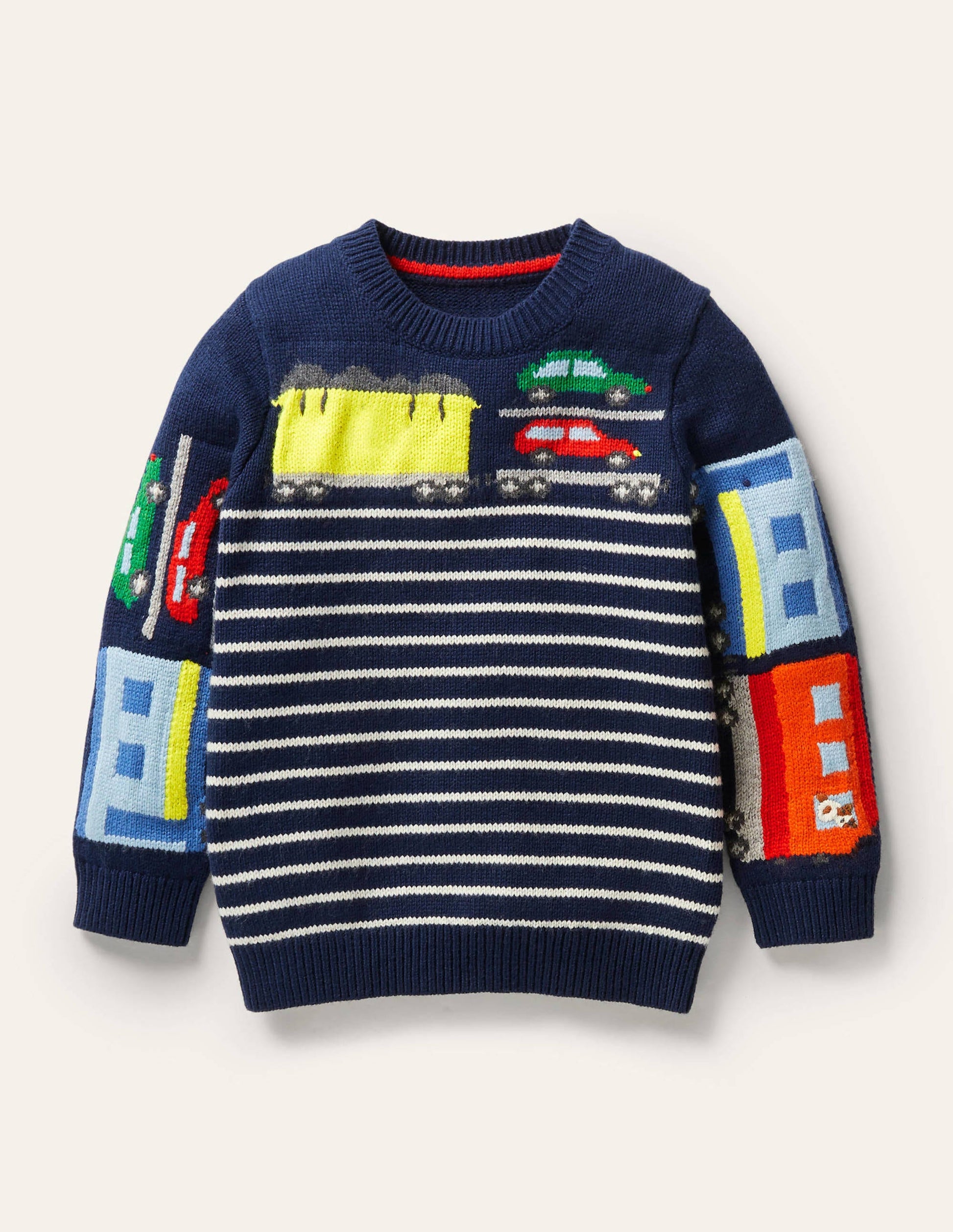Pullover mit Rundhalsausschnitt und Motiv-Schuluniform-Navy, Züge-1