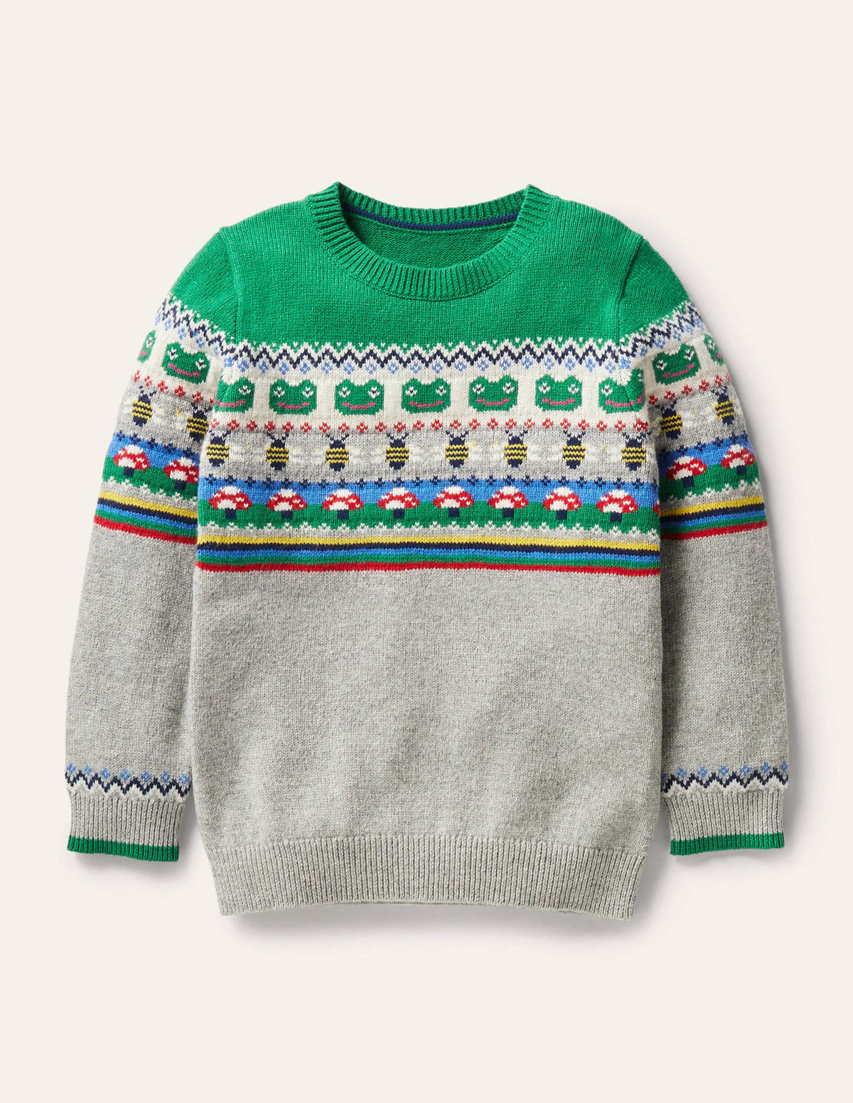 Fair-Isle-Pullover mit Rundhalsausschnitt-Grau Meliert/Grüner Pfeffer, Frosch - Image 1