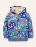 Shaggy-lined Zip-up Hoodie-Bright Blue Space