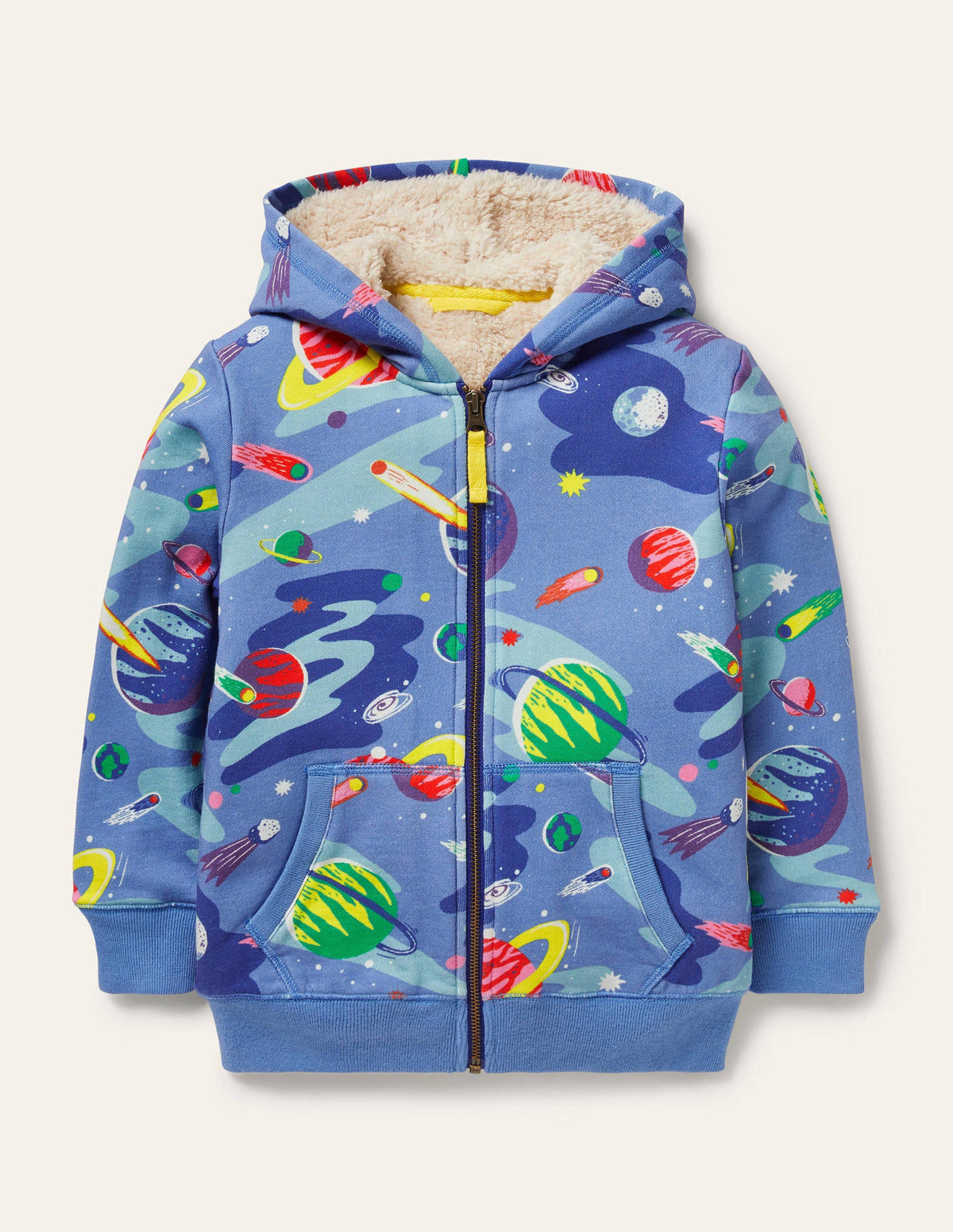 Shaggy-lined Zip-up Hoodie-Bright Blue Space - Image 1