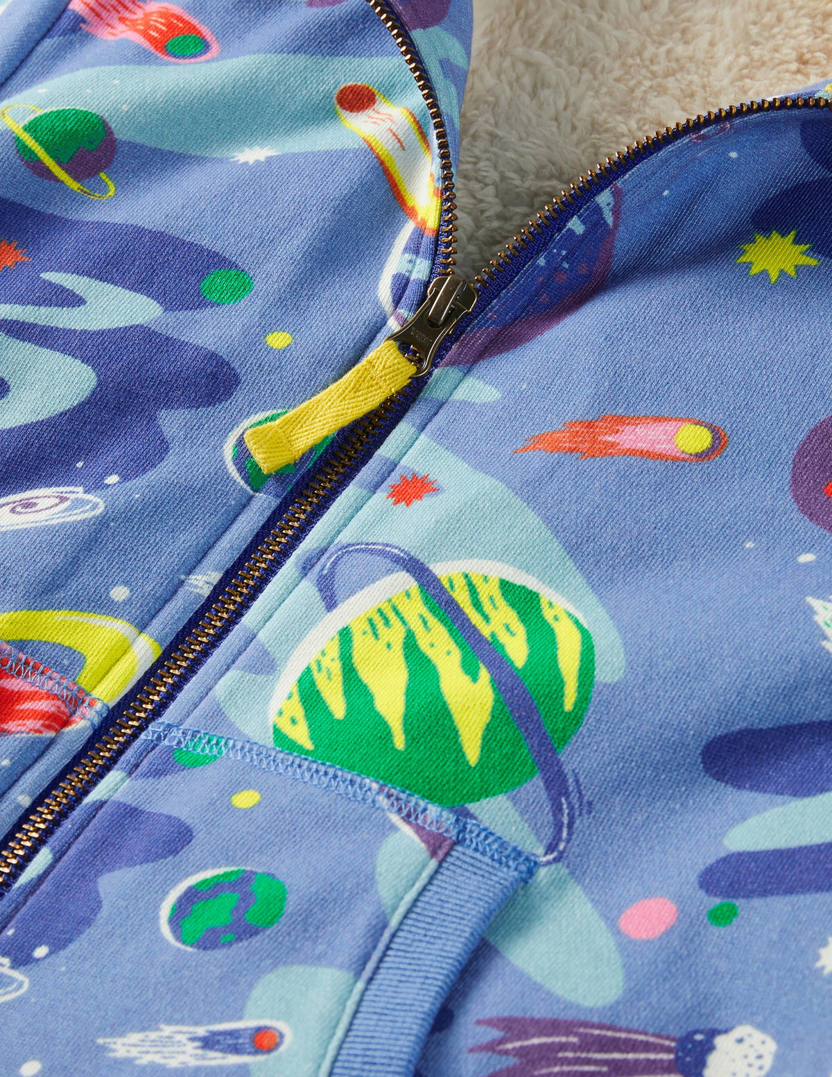 Shaggy-lined Zip-up Hoodie-Bright Blue Space-3