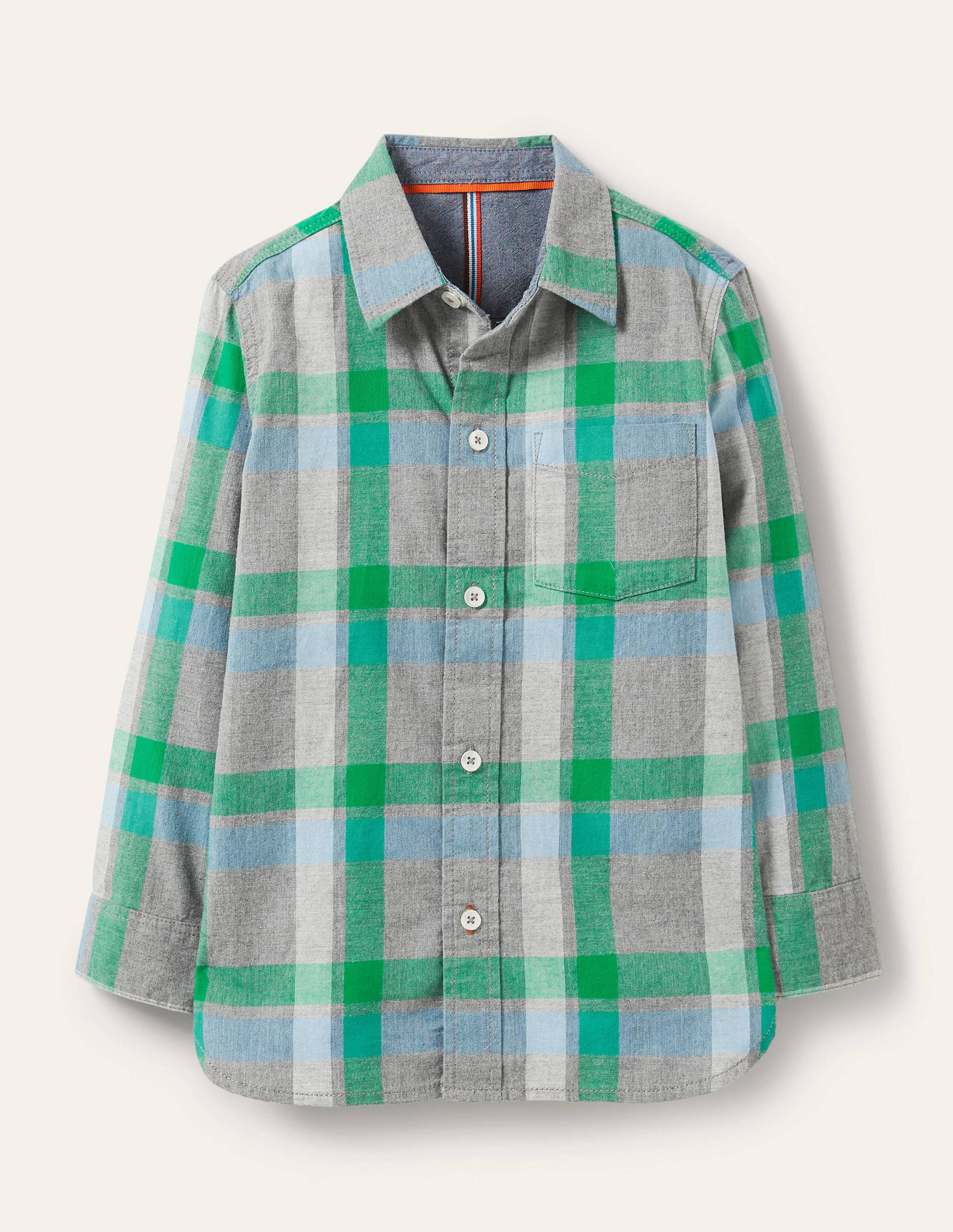 Chemise décontractée en sergé-Gris chiné/vert - Image 1