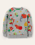 Gemustertes Sweatshirt-Grau Meliert, Herbstliches Getümmel