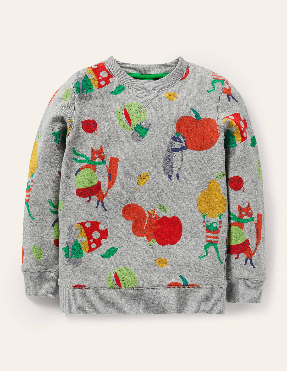 Gemustertes Sweatshirt-Grau Meliert, Herbstliches Getümmel-1