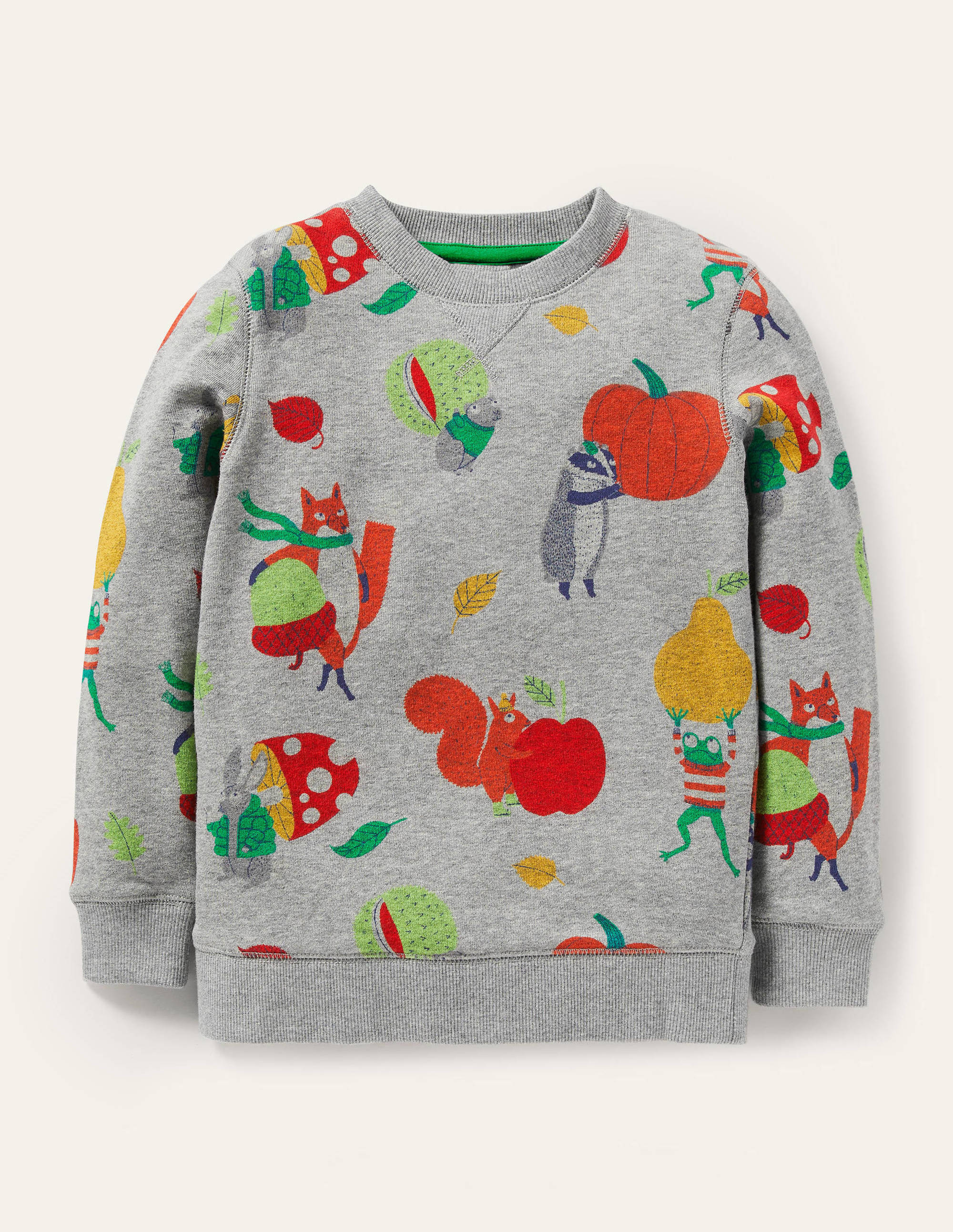 Gemustertes Sweatshirt-Grau Meliert, Herbstliches Getümmel - Image 1