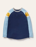 Raglan-Oberteil-Surfbrett-Blau/Sonnenblumengelb