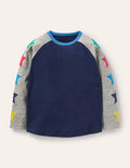 T-shirt raglan-Étoile bleu tribord/gris chiné