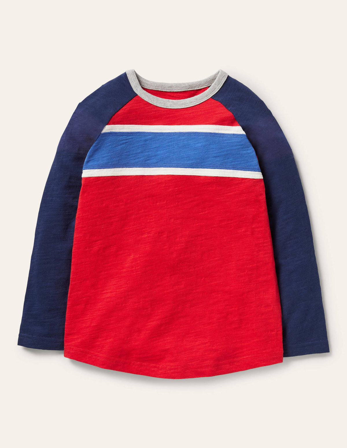T-shirt raglan-Rouge fusée/bleu tribord-1