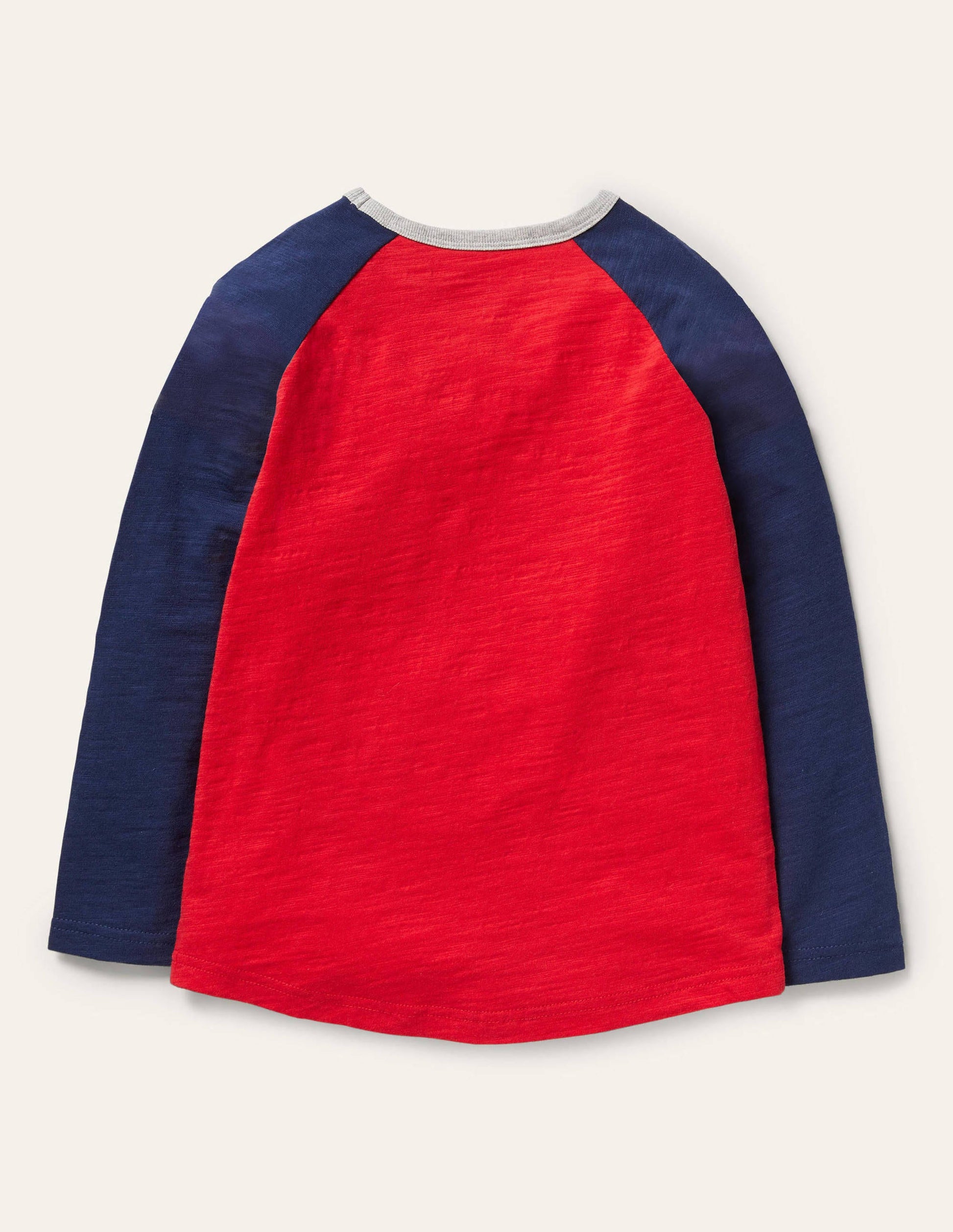 T-shirt raglan-Rouge fusée/bleu tribord-2