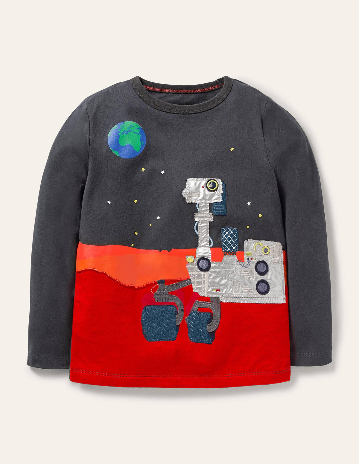Space Appliqué T-shirt-Soot Grey Rover - Image 1