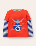 T-Shirt mit gestufter Musik-Applikation-Raketenrot, Faultier