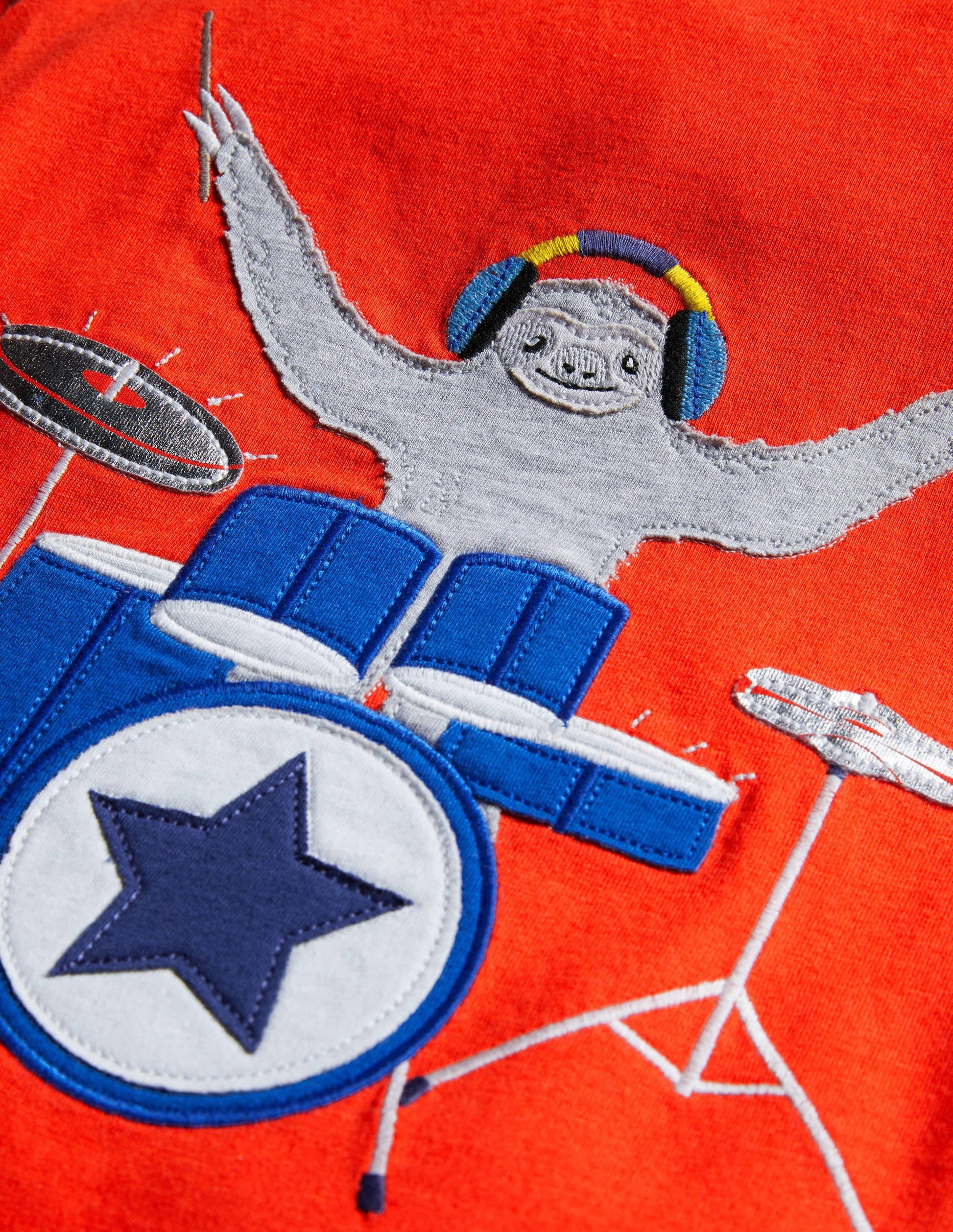 T-Shirt mit gestufter Musik-Applikation-Raketenrot, Faultier-3