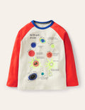 Glowing Space Raglan T-shirt-Rocket Red/Ivory Planets