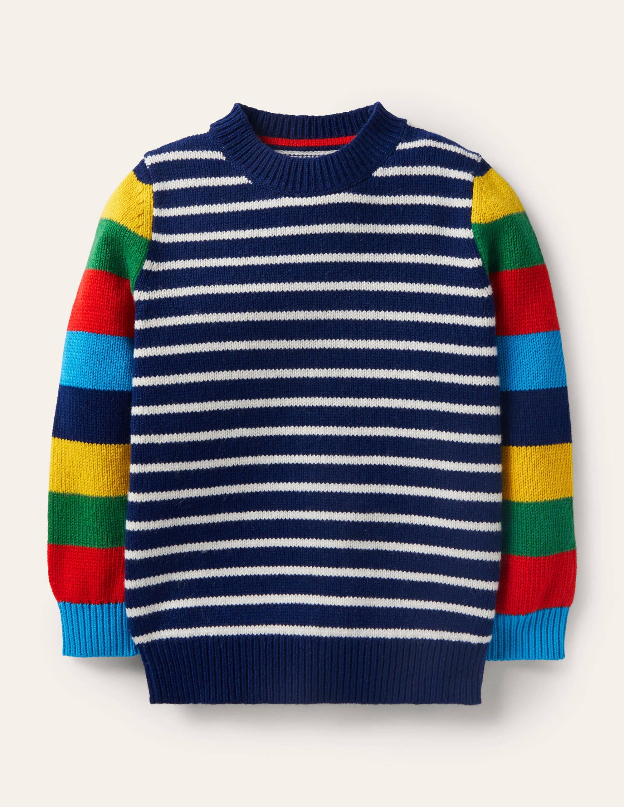 Pullover mit Rundhalsausschnitt und Blockfarben-Schuluniform-Navy/Regenbogen - Image 1
