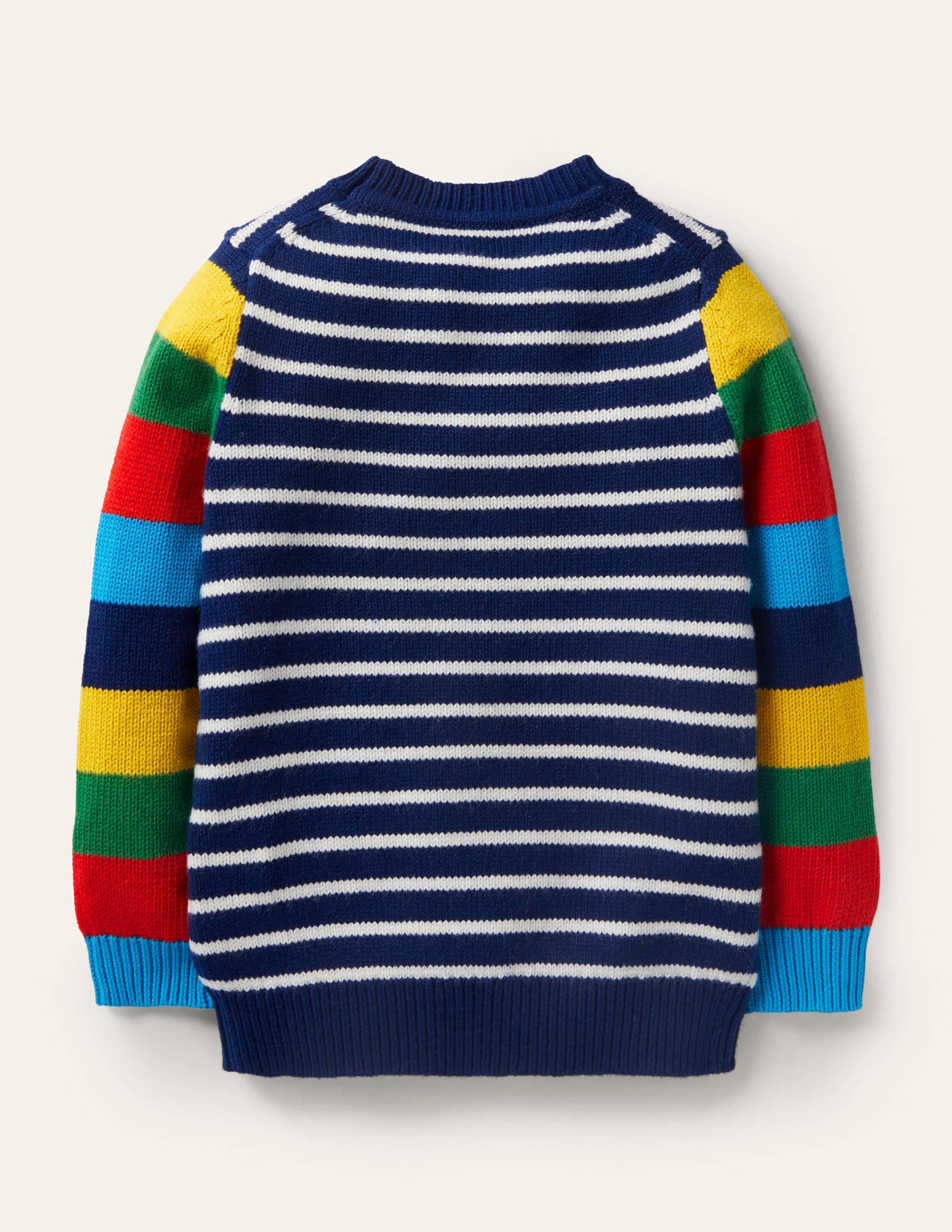 Pullover mit Rundhalsausschnitt und Blockfarben-Schuluniform-Navy/Regenbogen-2