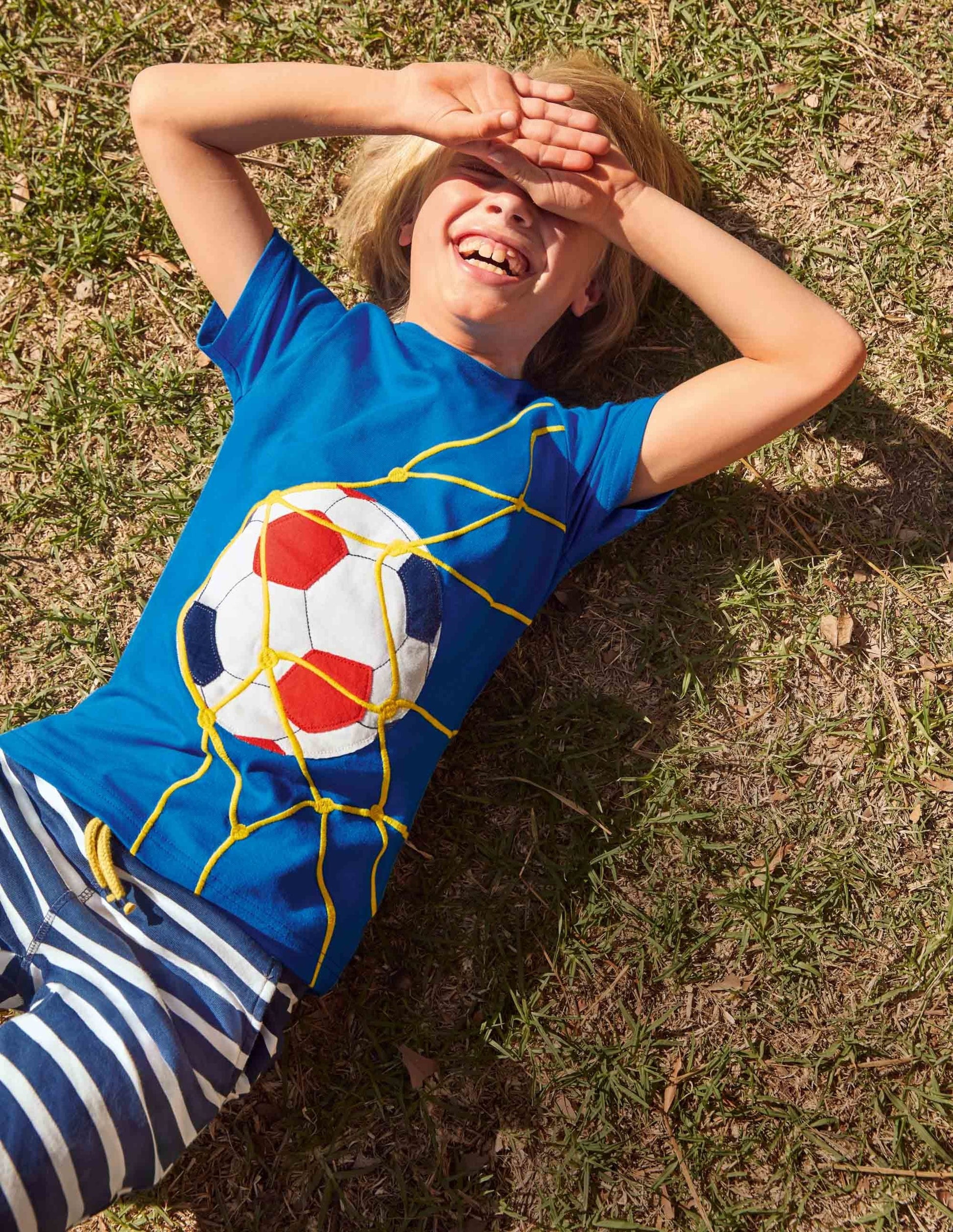 T-Shirt mit Sportapplikation-Blau, Fußball-3