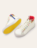 Hochgeschnittene Turnschuhe aus Leder-Weiß, Regenbogen