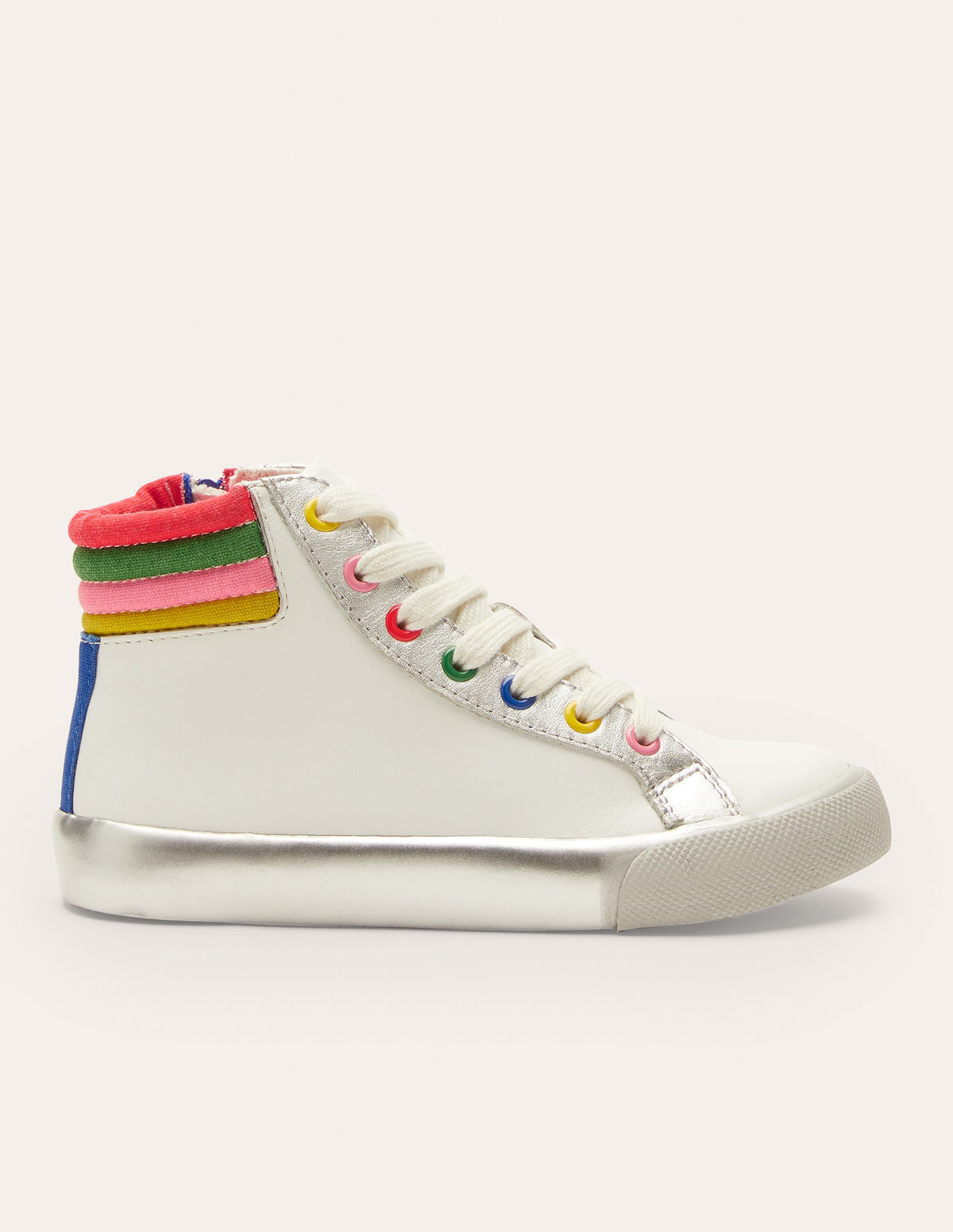Hochgeschnittene Turnschuhe aus Leder-Weiß, Regenbogen - Image 2