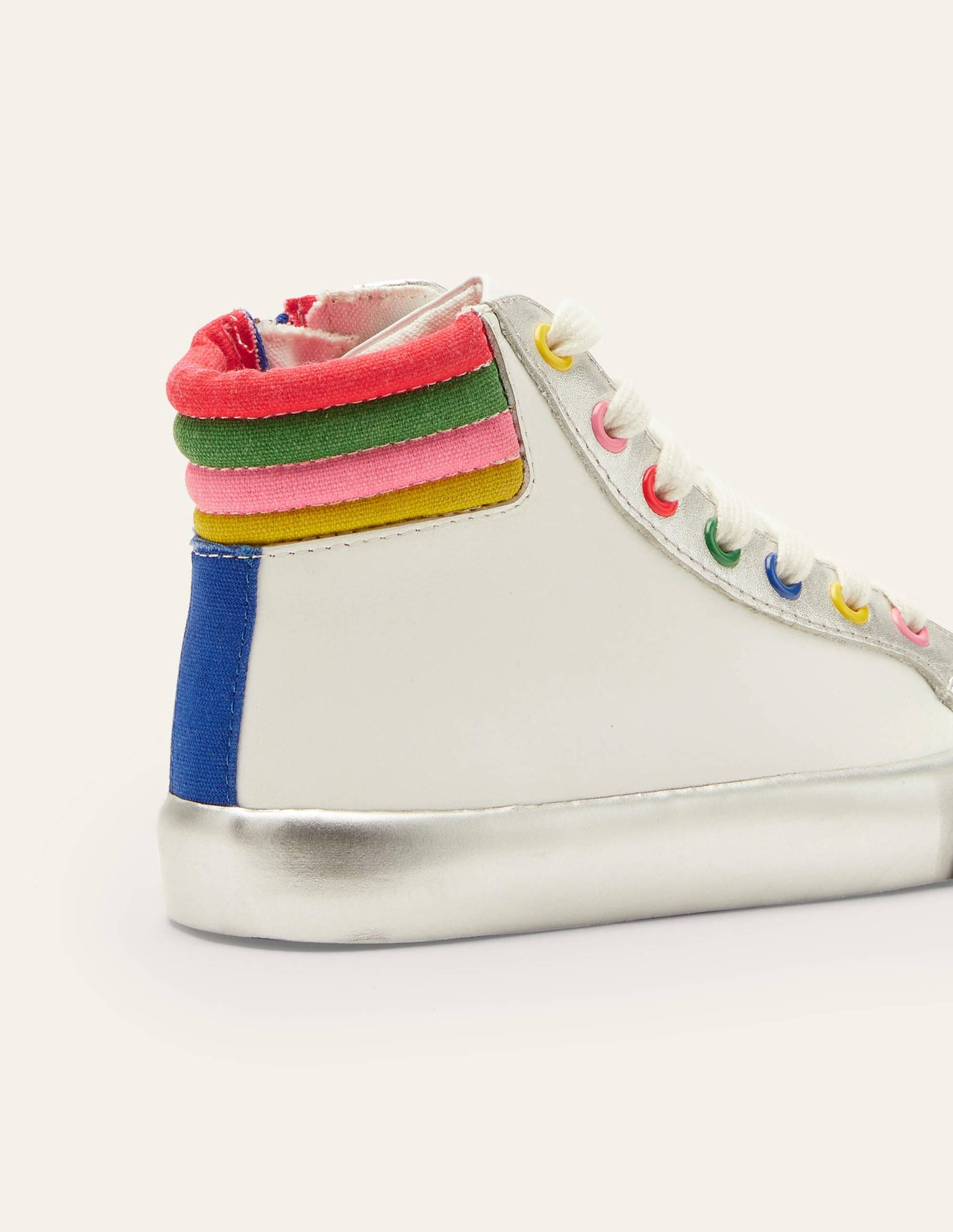 Hochgeschnittene Turnschuhe aus Leder-Weiß, Regenbogen-3
