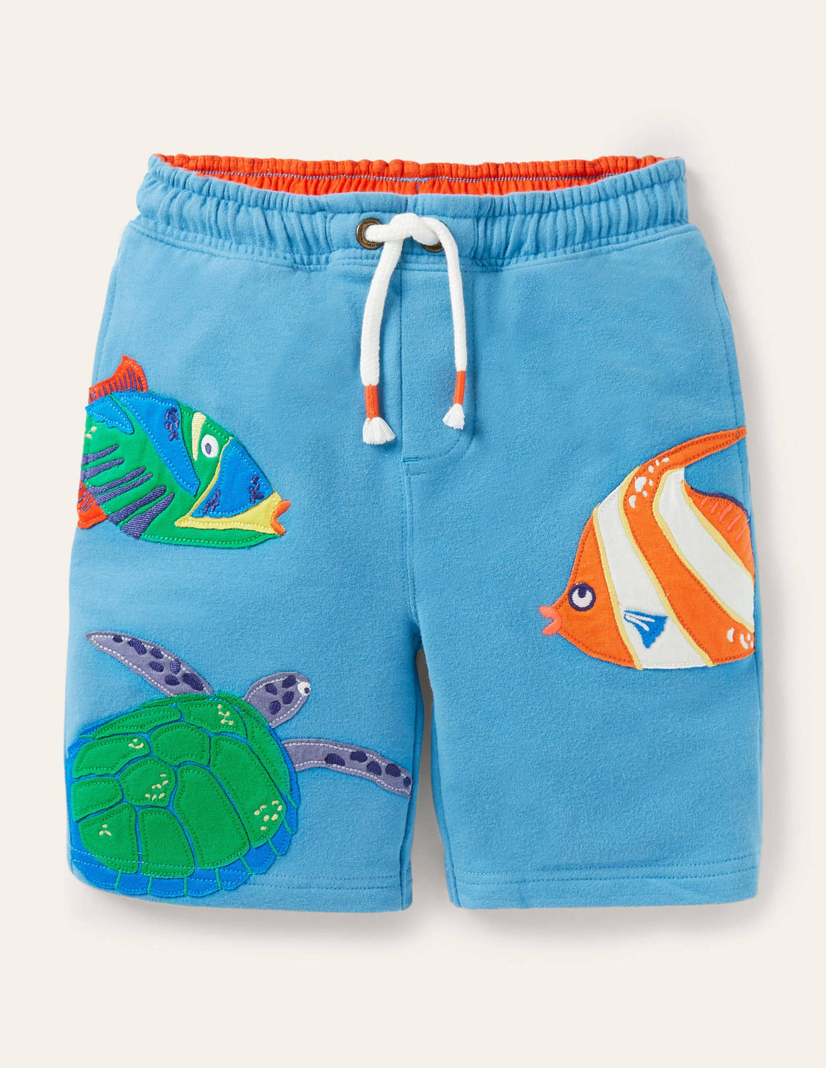 Appliqué Sweatshorts-Aqua Blue Fishes - Image 1
